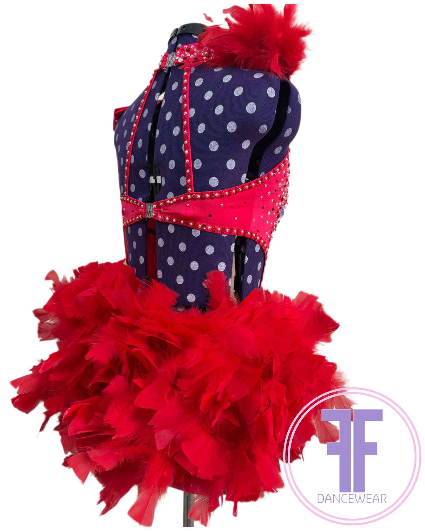 BESPOKE Red Feather Bustle Stoned Modern / Acro / Tap Dance Costume (AS)