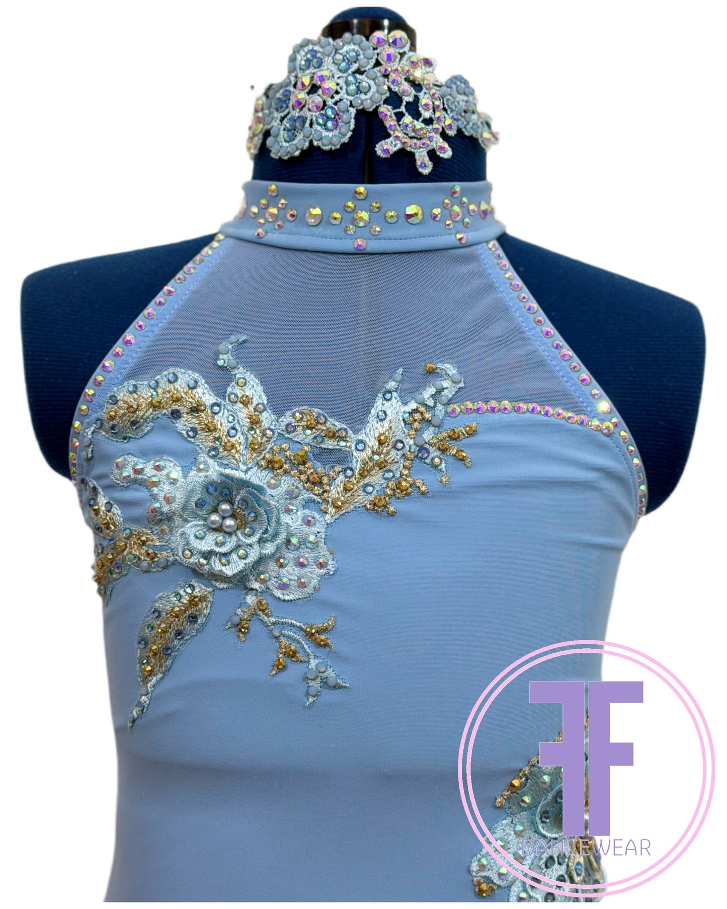 Bespoke Sky Blue Stoned Lyrical / Contemporary Dance Costume (9/10 yrs)