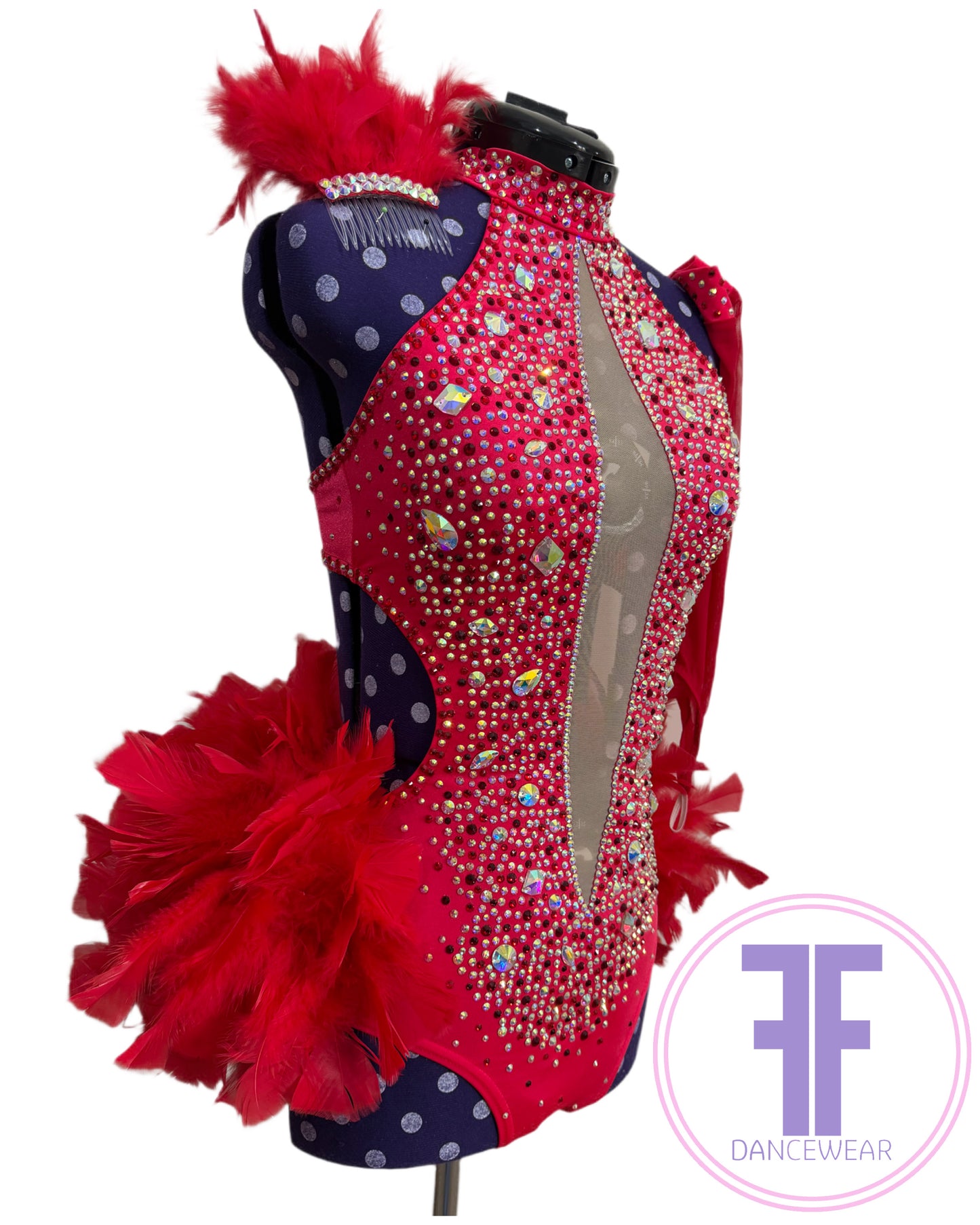 BESPOKE Red Feather Bustle Stoned Modern / Acro / Tap Dance Costume (AS)