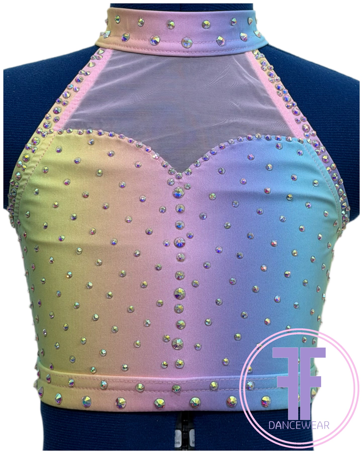 ELENA Pastel Rainbow & Pink Stoned Lyrical / Contemporary Dance Costume (7/8 yrs)