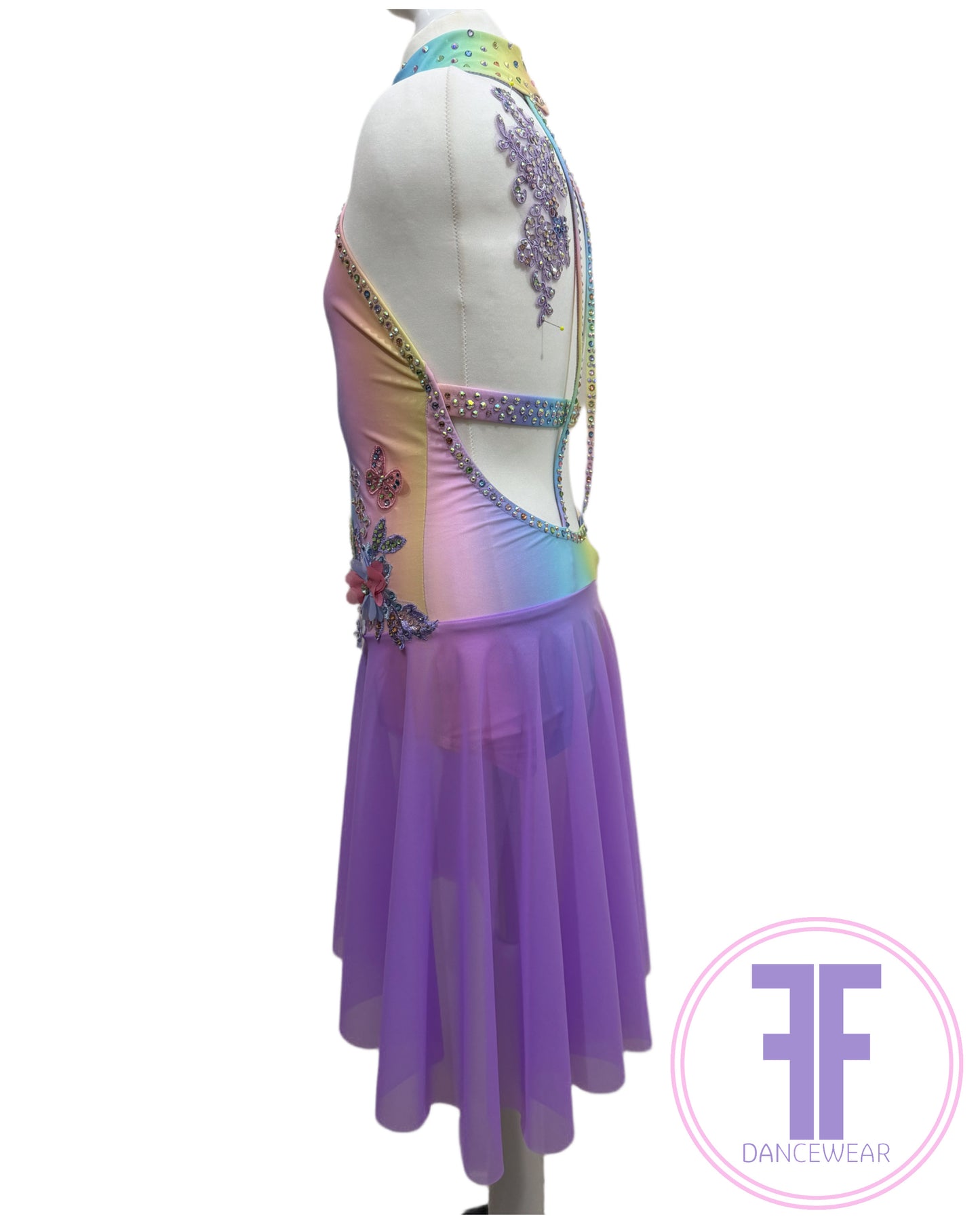 BESPOKE Pastel Rainbow Stoned Lyrical / Contemporary Dance Costume (11/12 yrs)