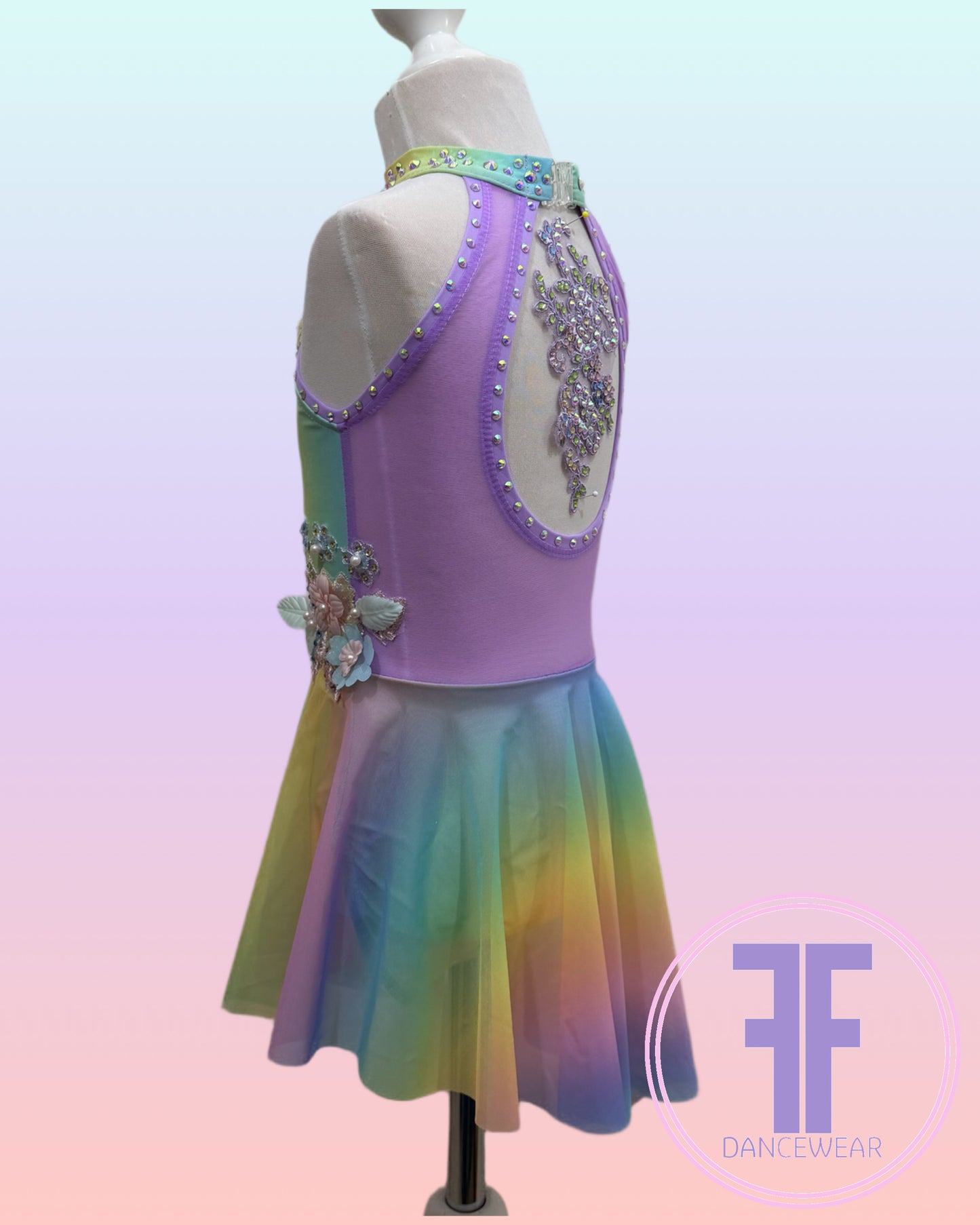 BESPOKE Rainbow Stoned Lyrical / Contemporary Dance Costume (5/6yrs)