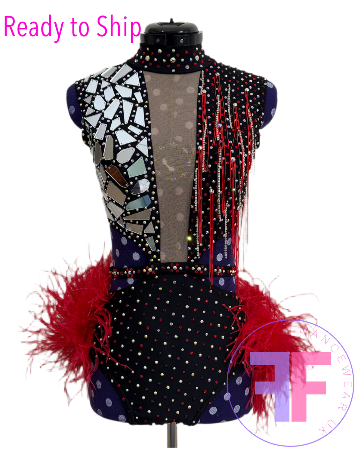 BESPOKE Black & Red Stoned Modern / Jazz / Tap Dance Costume (AS)