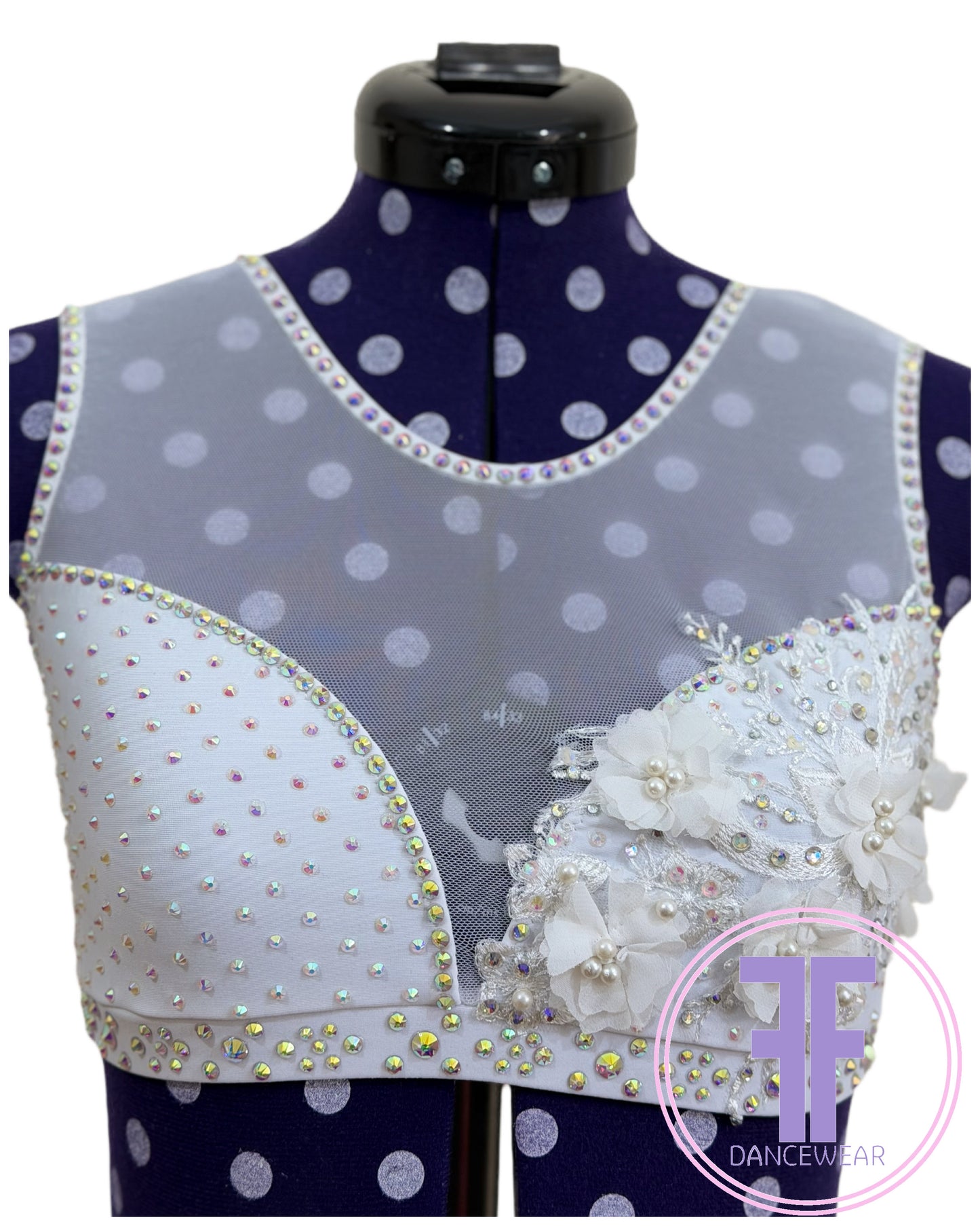 Bespoke White Stoned Lyrical / Contemporary Dance Costume (AXS)