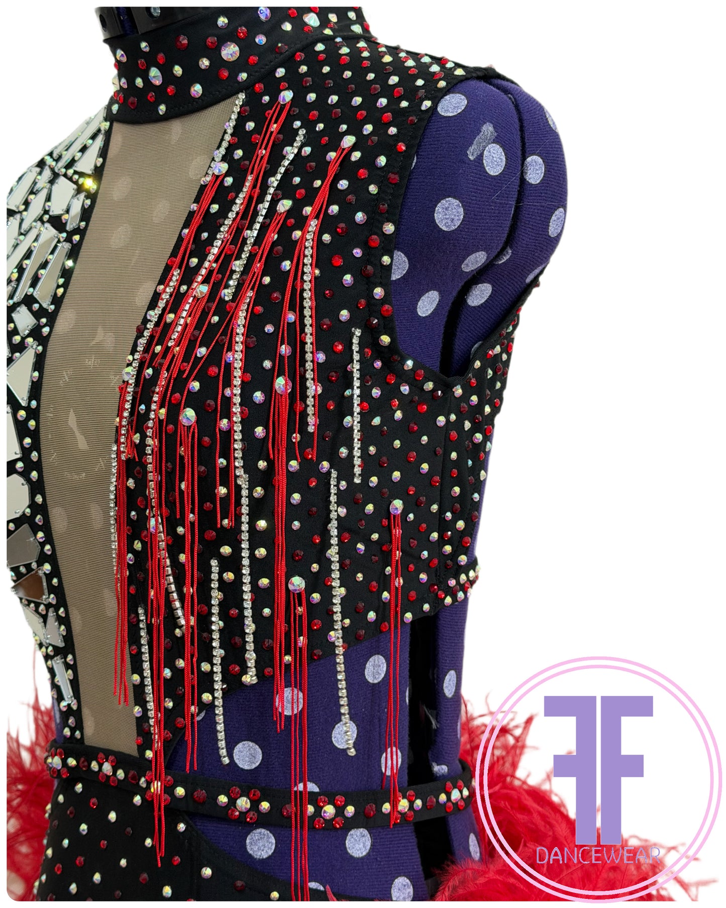 BESPOKE Black & Red Stoned Modern / Jazz / Tap Dance Costume (AS)