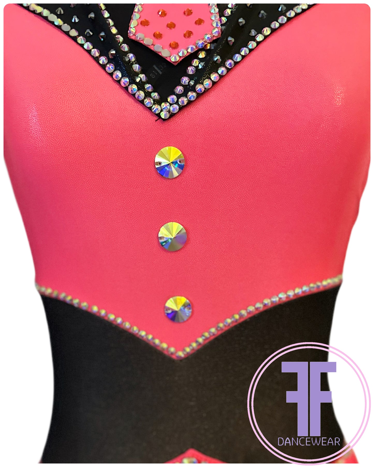 PRE-LOVED Bespoke Tango & Black Stoned Fringed Modern / Jazz / Dance Costume (Approx AXS)