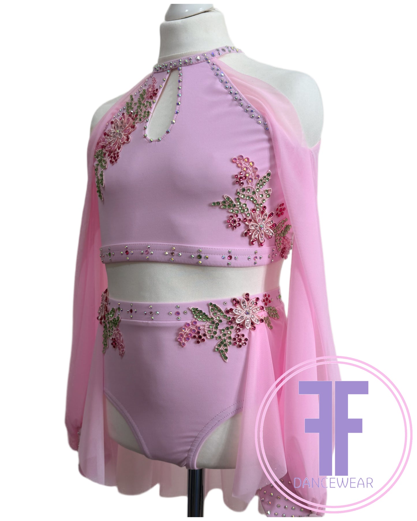 BESPOKE Pink Stoned Lyrical / Contemporary Dance Costume (11/12 yrs)