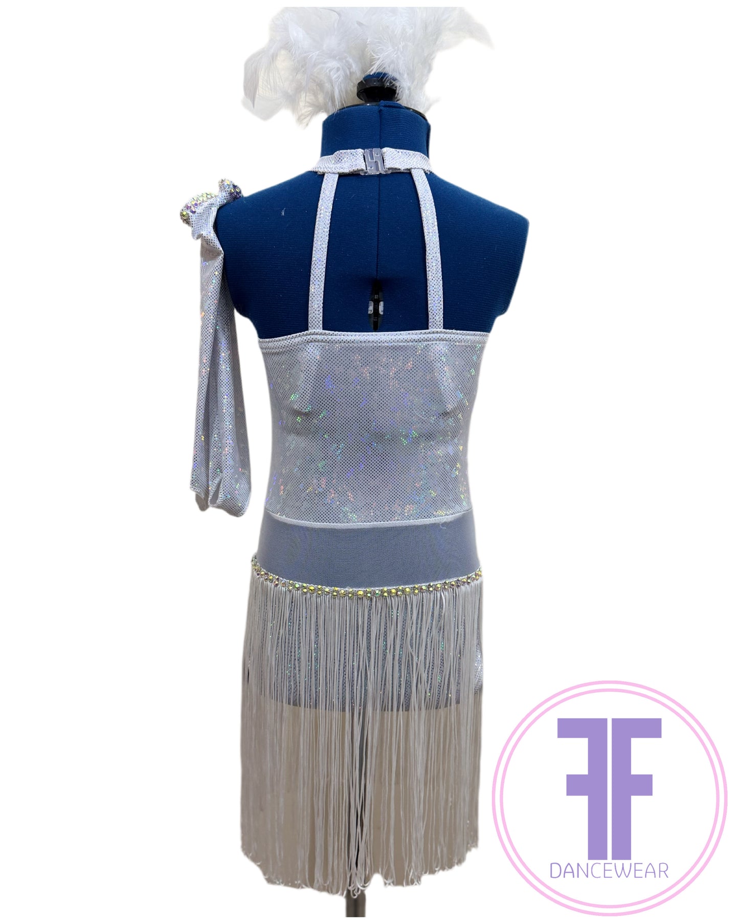 BESPOKE White Ice Chip Stoned Modern / Tap Dance Costume (7/8 yrs)