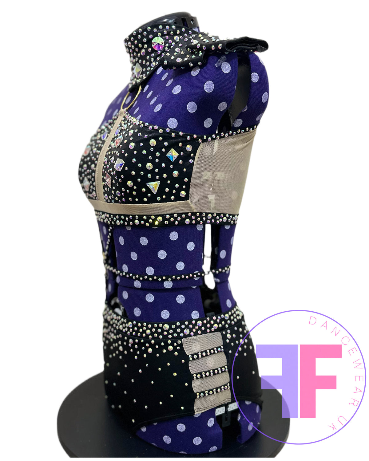 BESPOKE Black & Nude Stoned Modern / Tap Dance Costume (Adult Small)