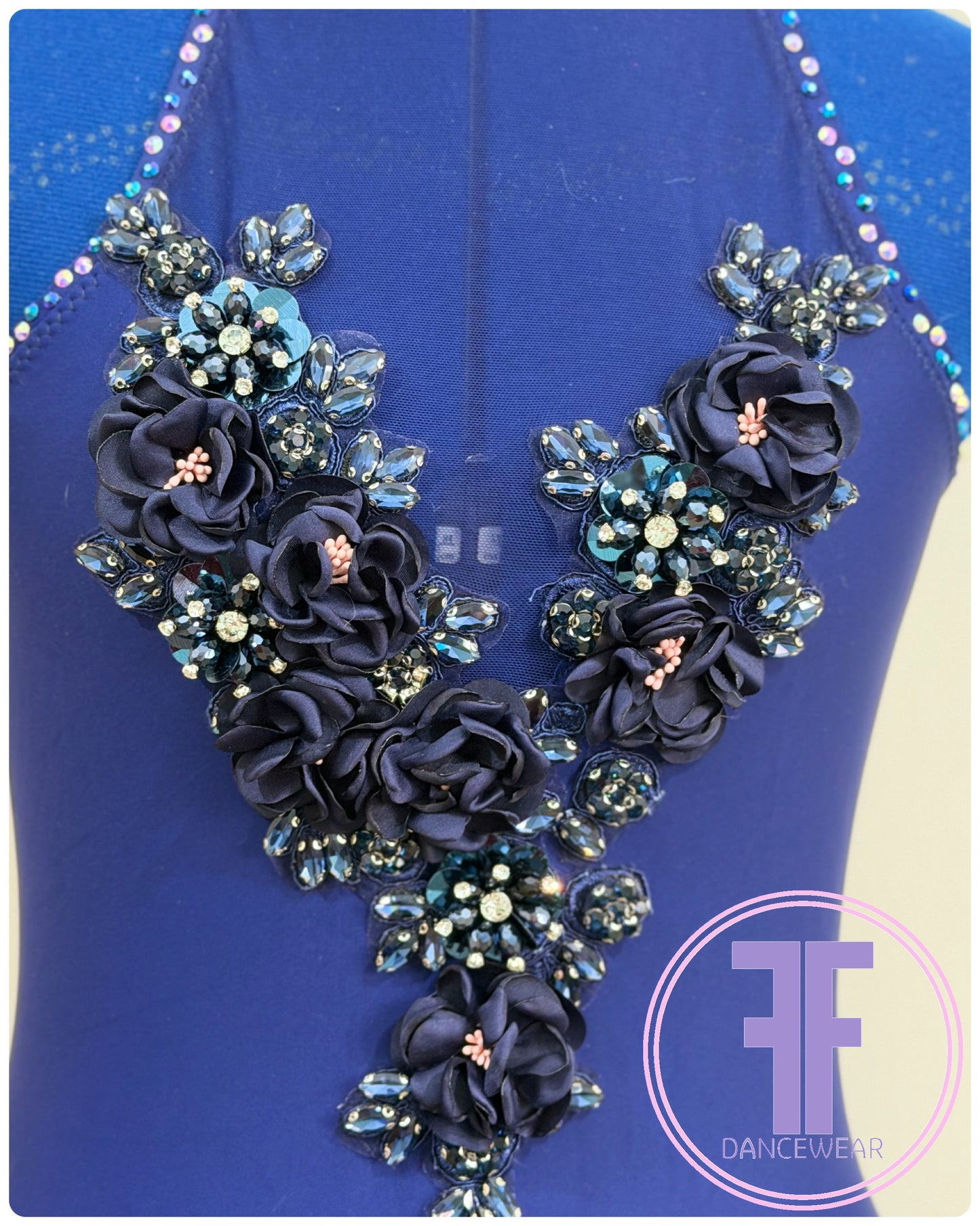 Bespoke Navy Blue Stoned Lyrical / Contemporary Dance Costume (AS)