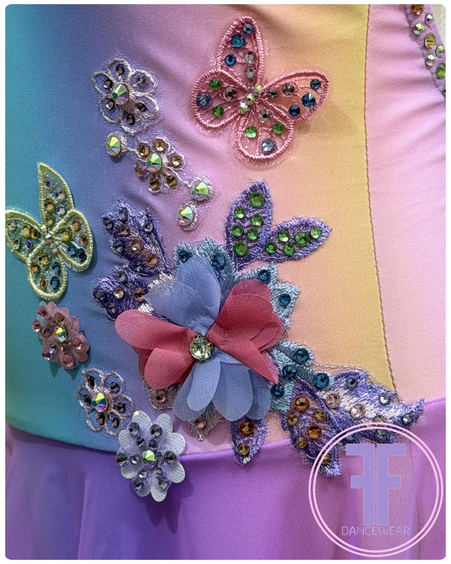 BESPOKE Pastel Rainbow Stoned Lyrical / Contemporary Dance Costume (11/12 yrs)