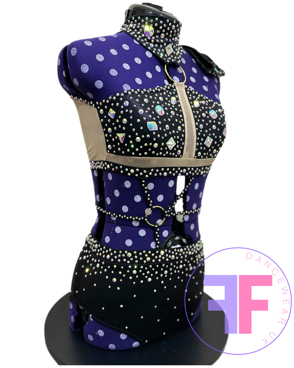 BESPOKE Black & Nude Stoned Modern / Tap Dance Costume (Adult Small)