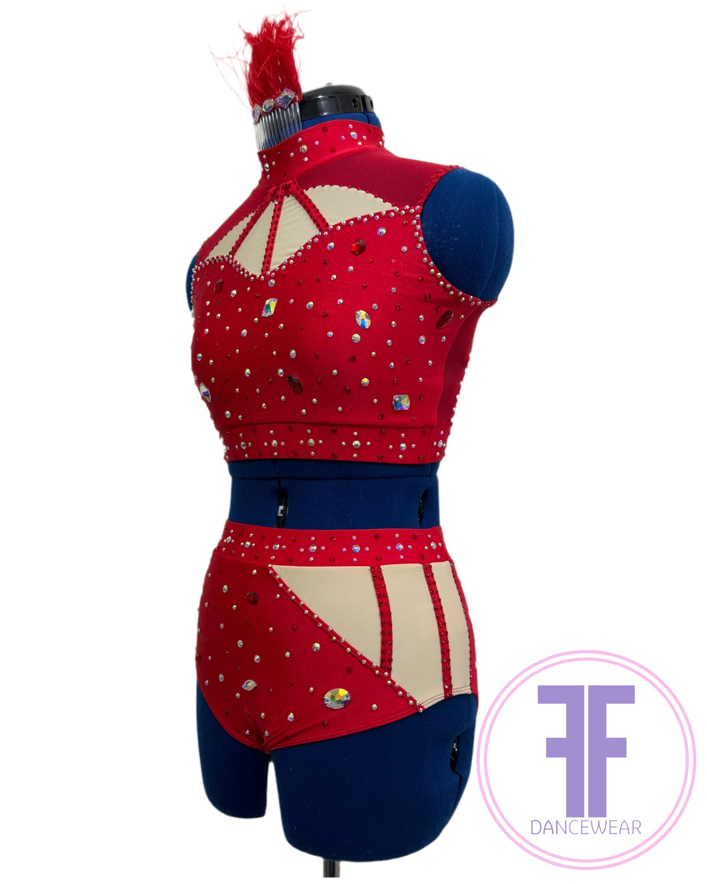 BESPOKE Red Stoned Modern / Tap / Acro Dance Costume (AS)