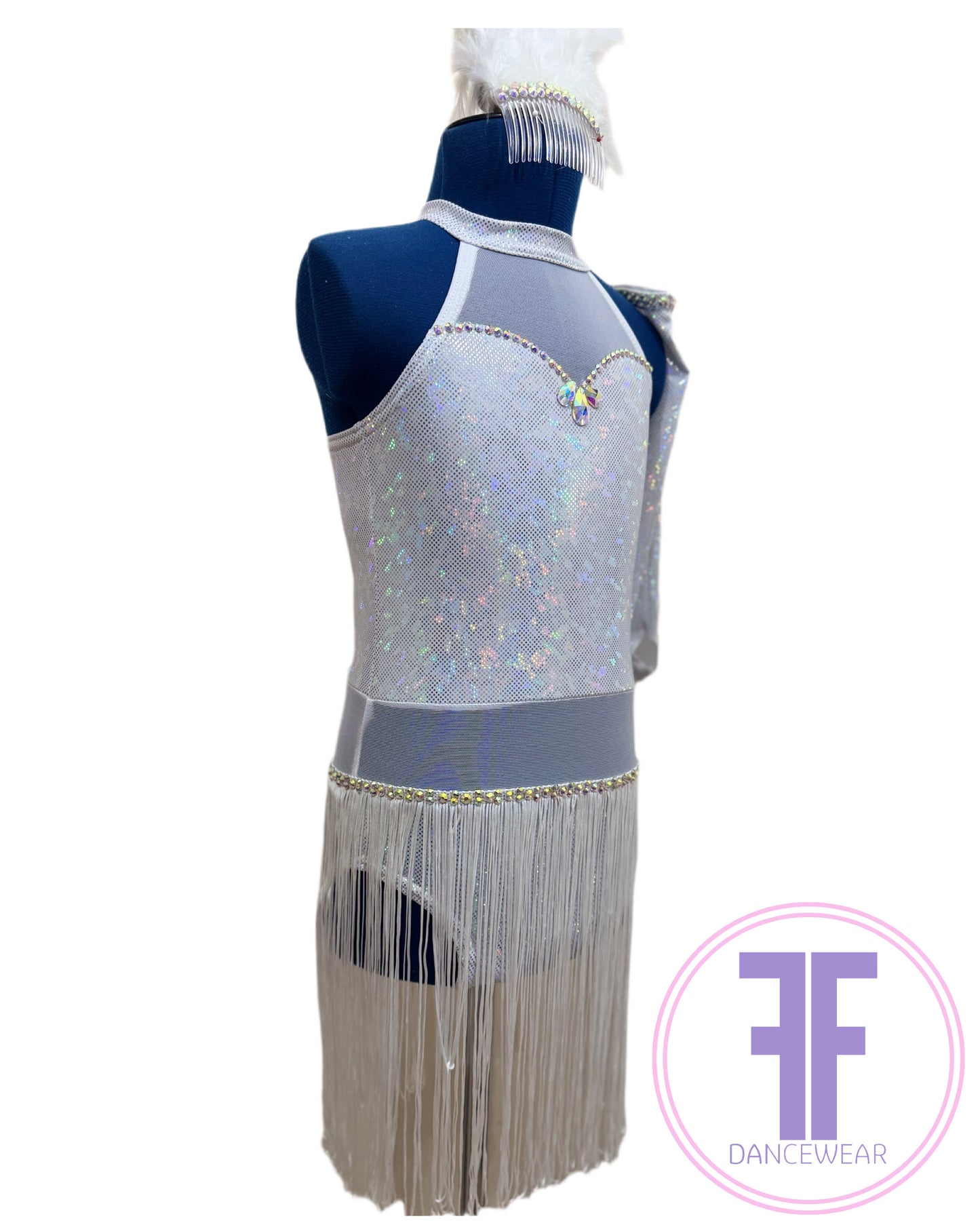 BESPOKE White Ice Chip Stoned Modern / Tap Dance Costume (7/8 yrs)