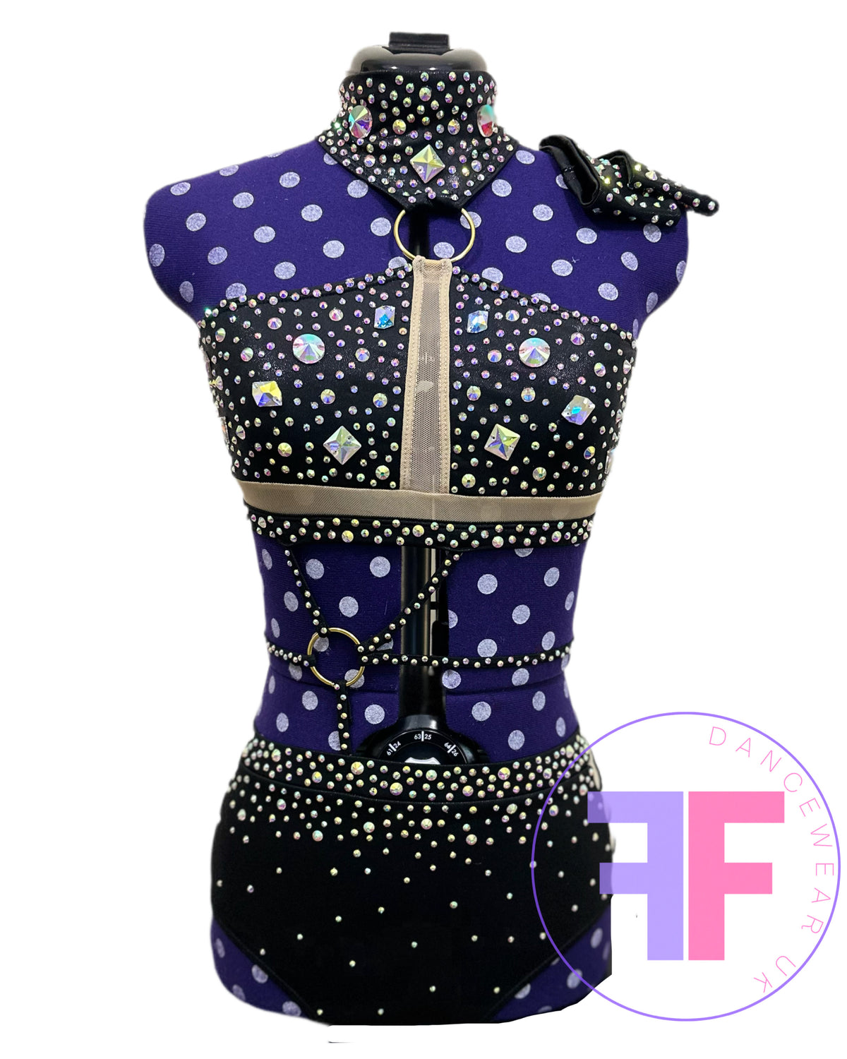 BESPOKE Black & Nude Stoned Modern / Tap Dance Costume (Adult Small)