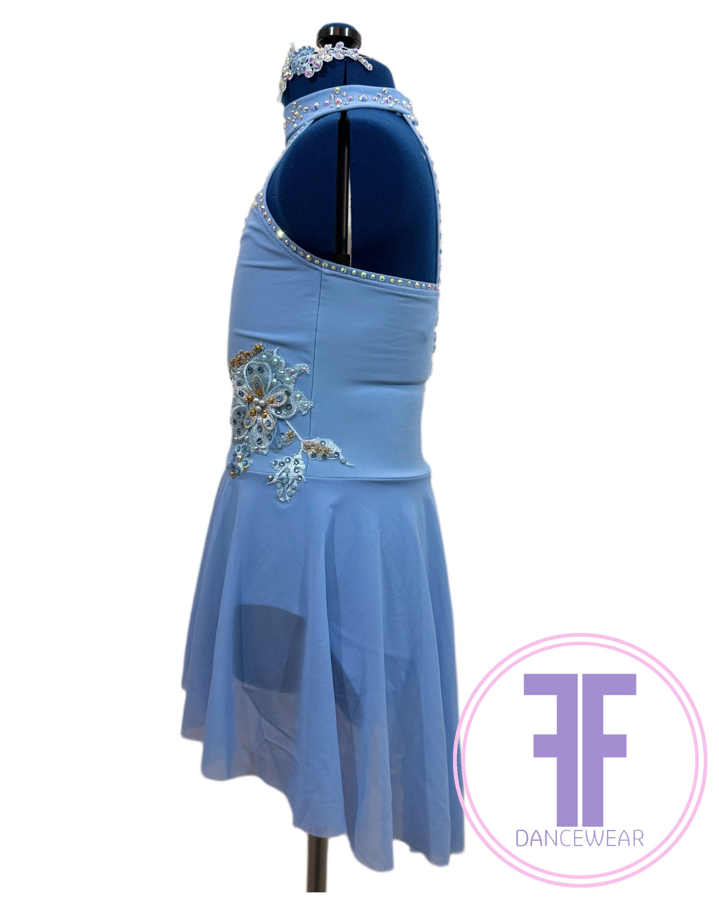 Bespoke Sky Blue Stoned Lyrical / Contemporary Dance Costume (9/10 yrs)