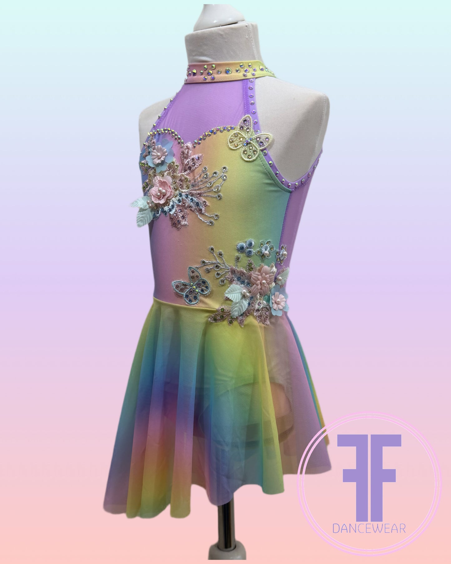 BESPOKE Rainbow Stoned Lyrical / Contemporary Dance Costume (5/6yrs)