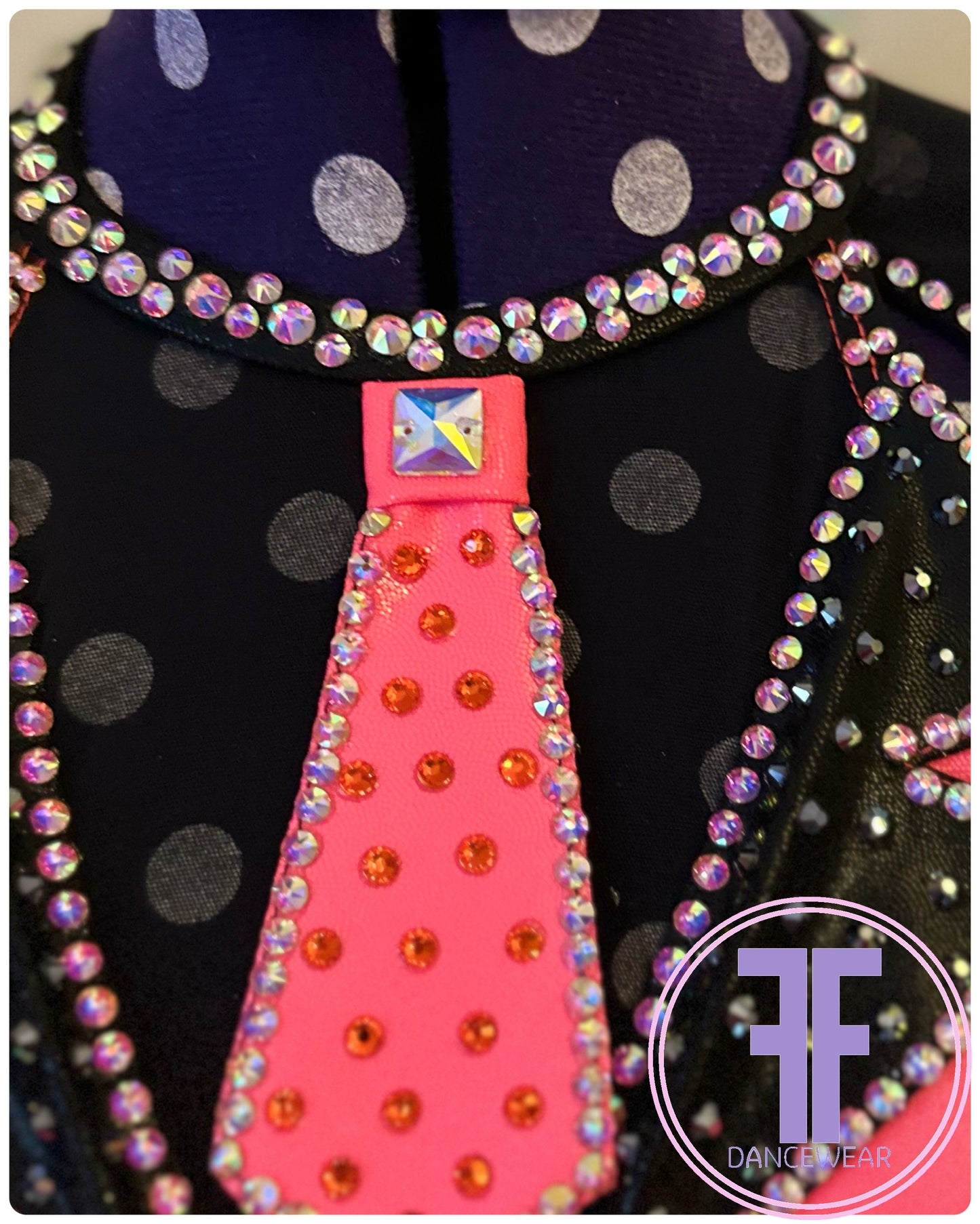 PRE-LOVED Bespoke Tango & Black Stoned Fringed Modern / Jazz / Dance Costume (Approx AXS)