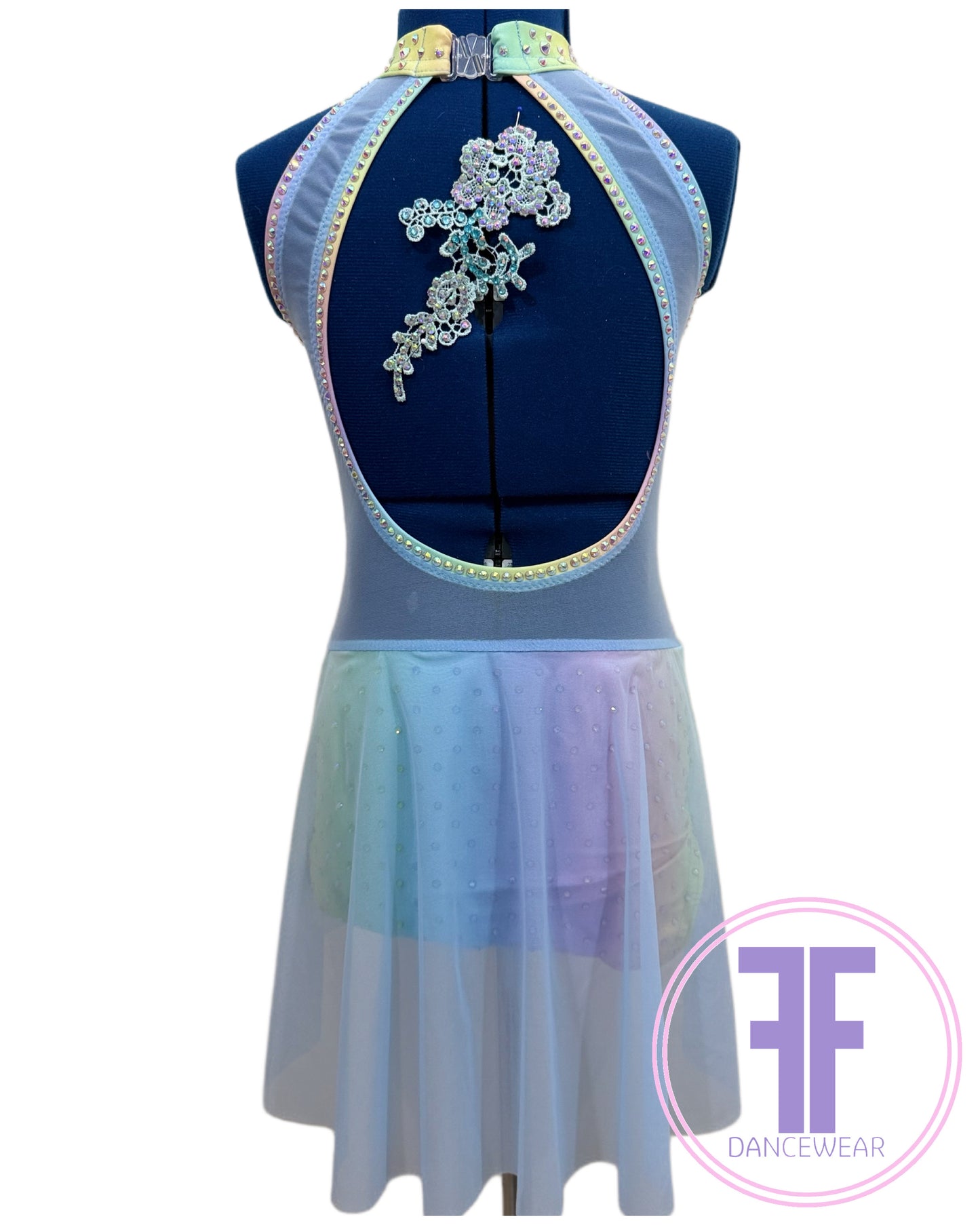 BESPOKE Pastel Rainbow Stoned Lyrical / Contemporary Dance Costume (9/10 yrs)