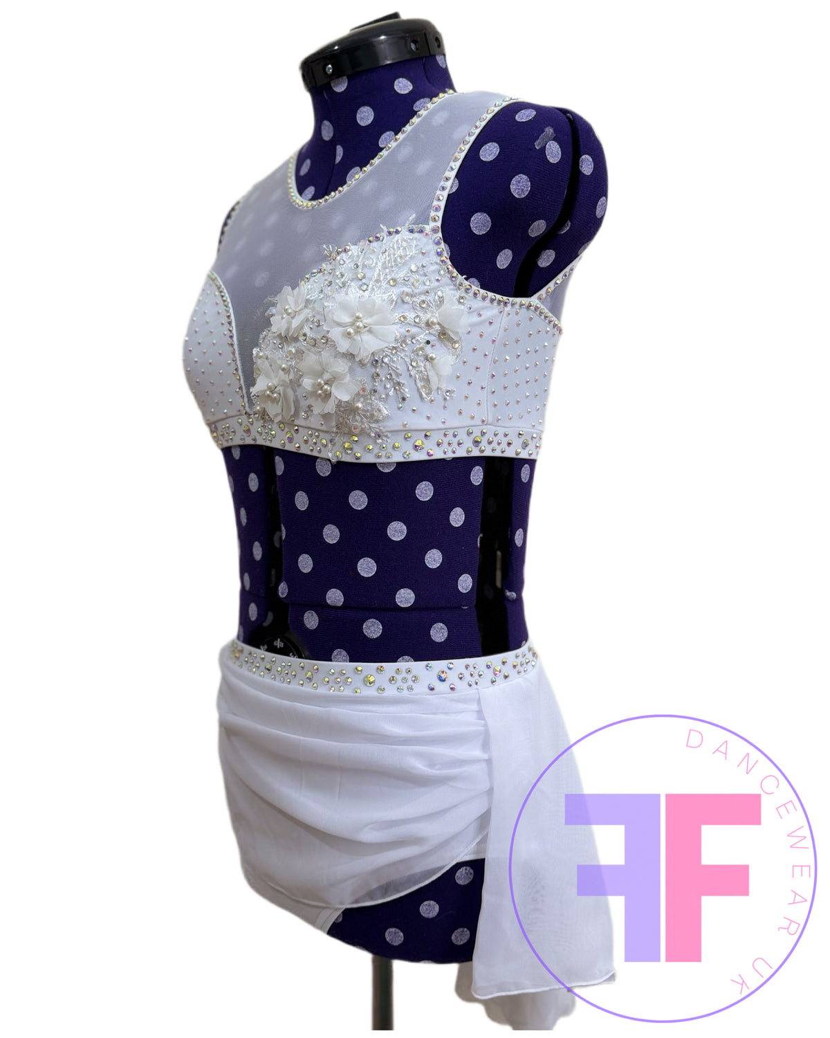 Bespoke White Stoned Lyrical / Contemporary Dance Costume (AXS)