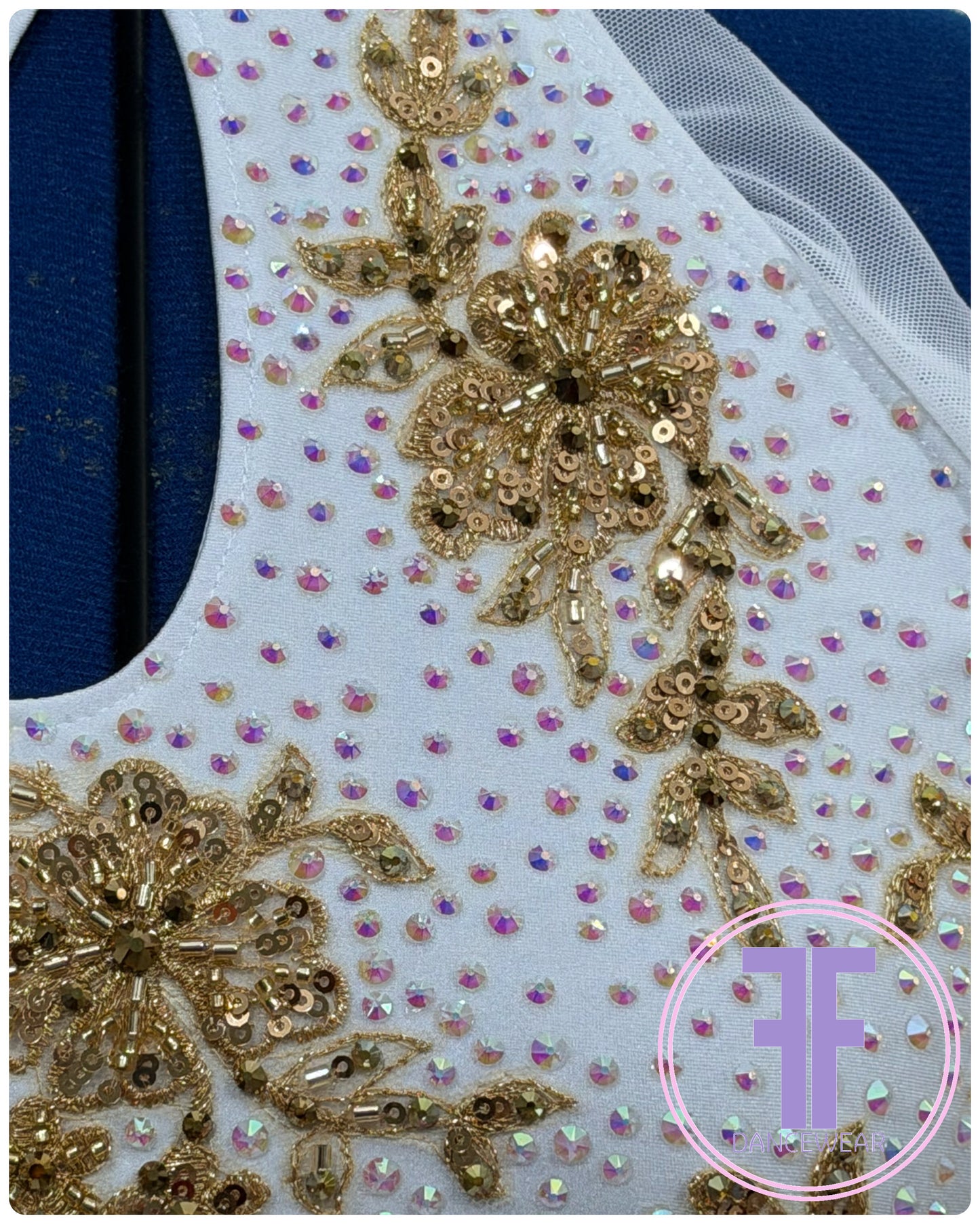 Bespoke White & Gold Stoned Lyrical / Contemporary Dance Costume (AS)