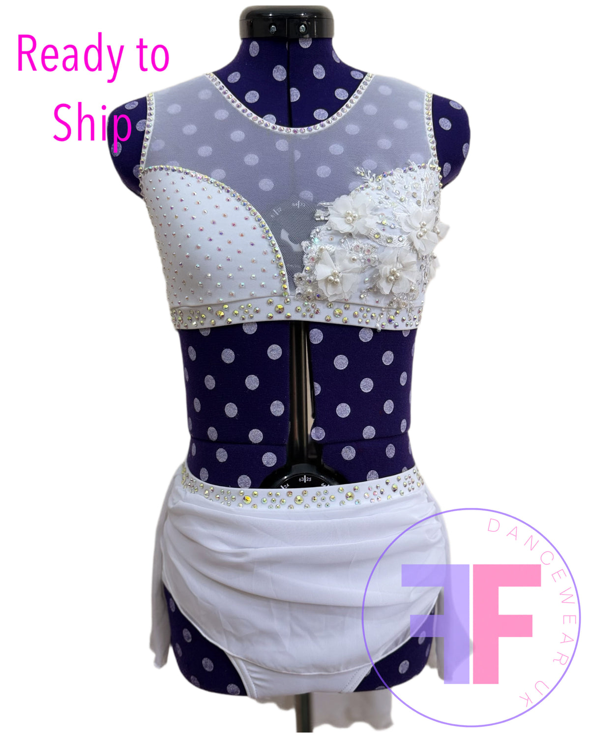 Bespoke White Stoned Lyrical / Contemporary Dance Costume (AXS)