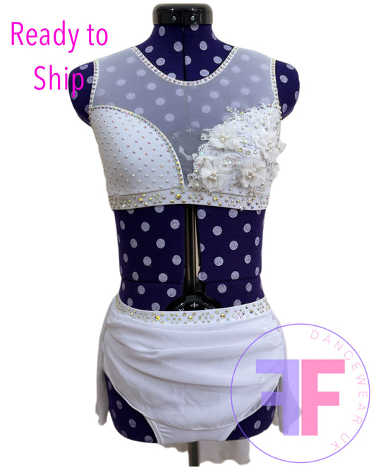 Bespoke White Stoned Lyrical / Contemporary Dance Costume (AXS)