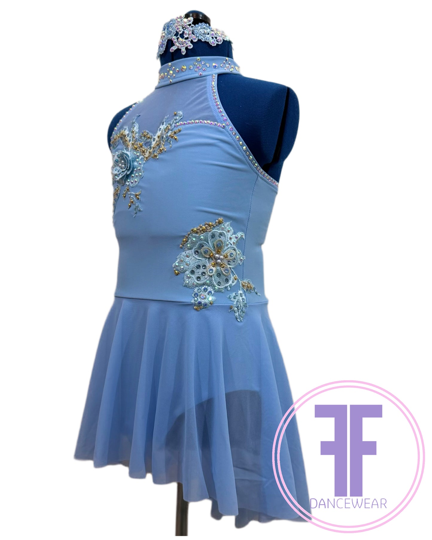 Bespoke Sky Blue Stoned Lyrical / Contemporary Dance Costume (9/10 yrs)