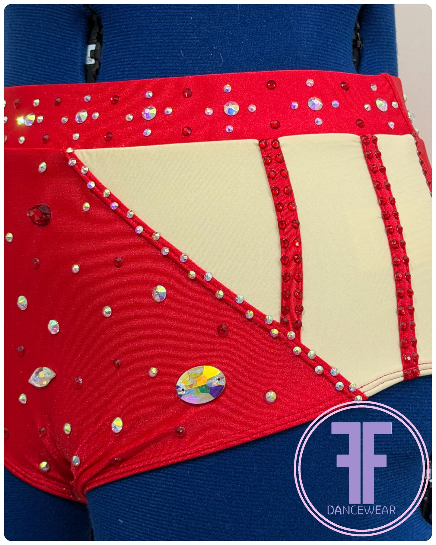 BESPOKE Red Stoned Modern / Tap / Acro Dance Costume (AS)