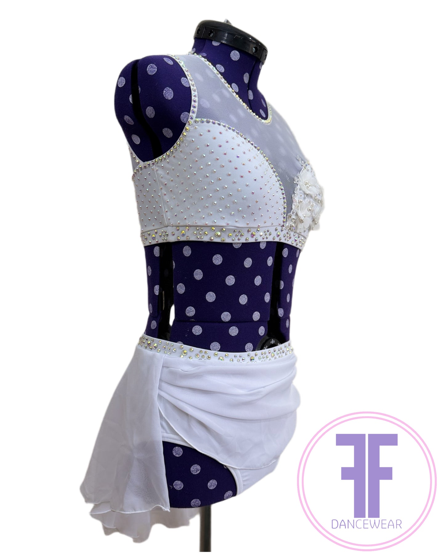 Bespoke White Stoned Lyrical / Contemporary Dance Costume (AXS)