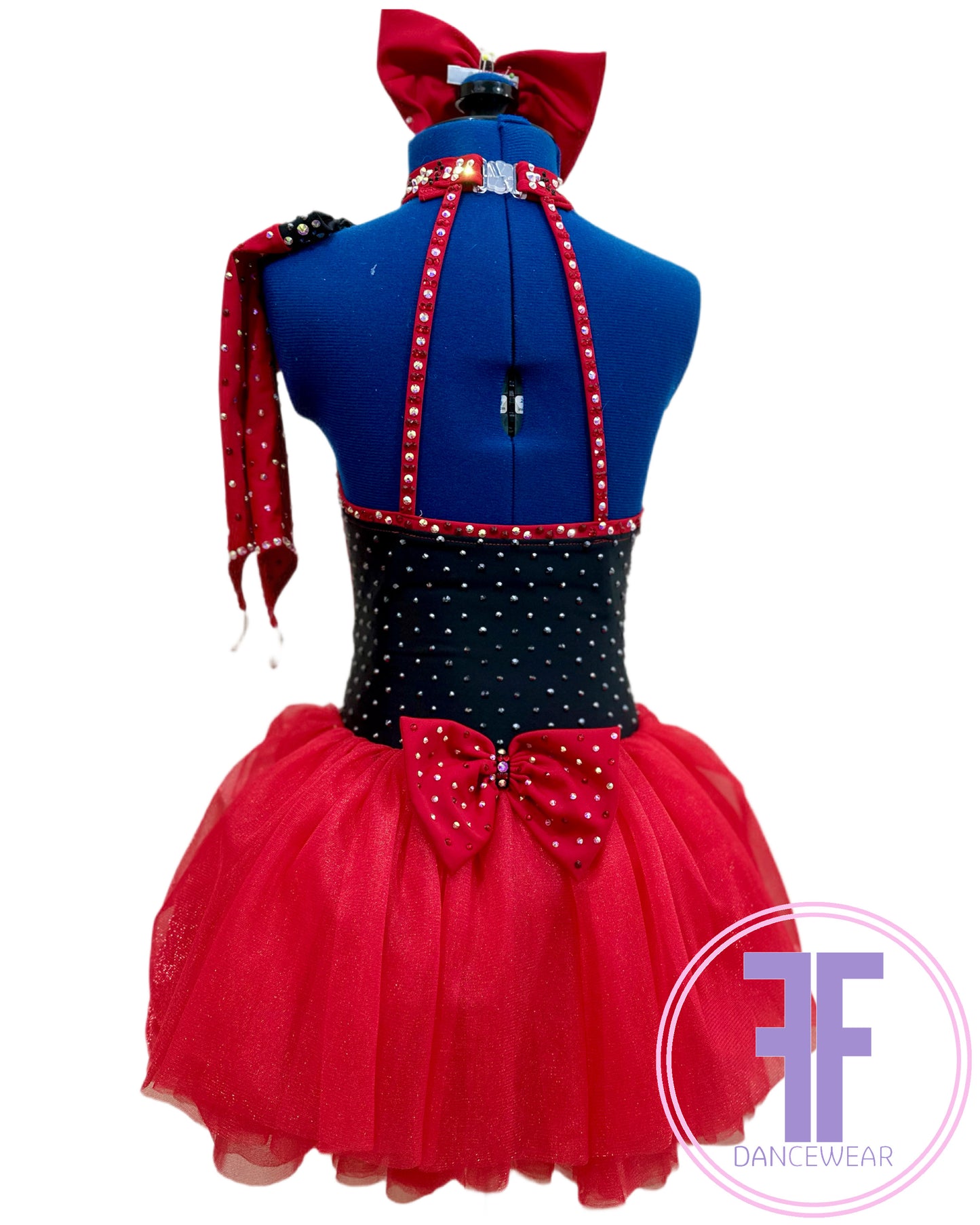 Red Heart & Black Stoned Modern / Jazz / Tap Dance Costume (7/8 yrs)