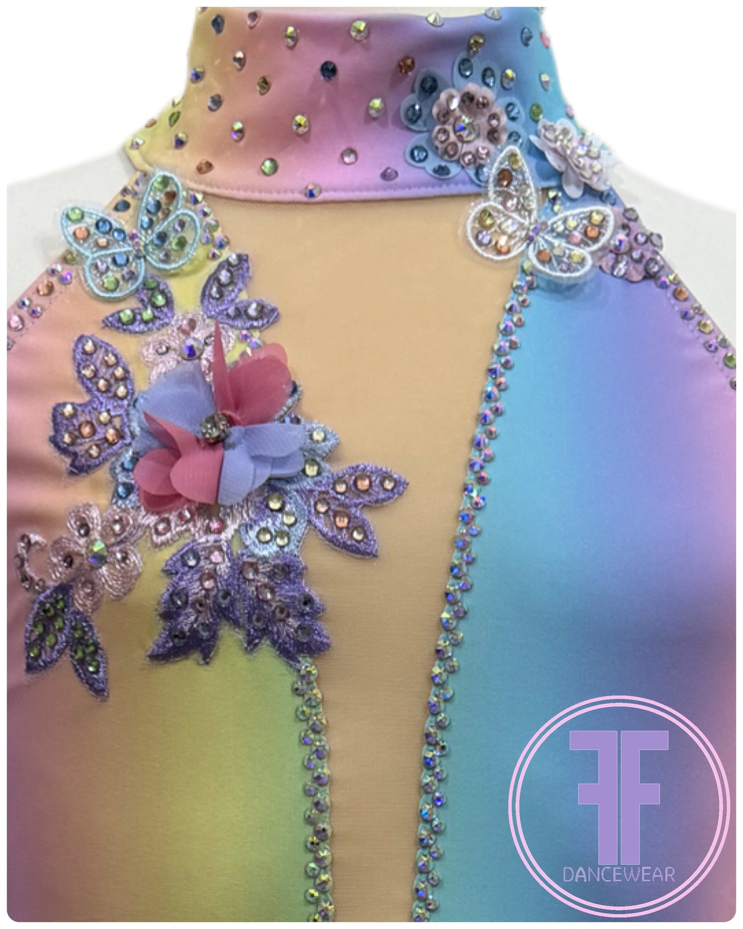 BESPOKE Pastel Rainbow Stoned Lyrical / Contemporary Dance Costume (11/12 yrs)