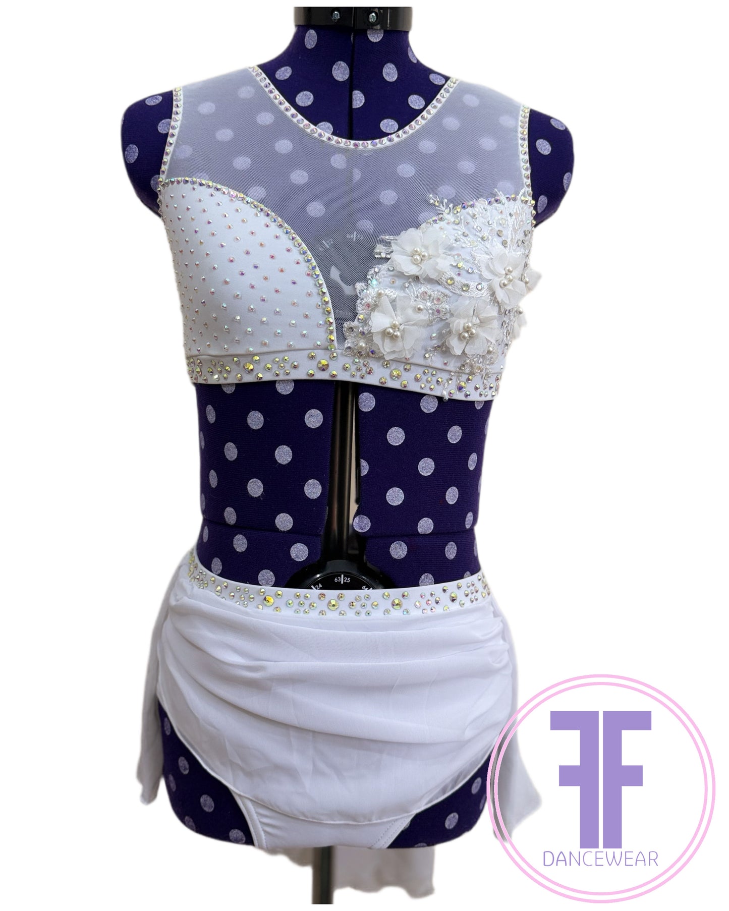 Bespoke White Stoned Lyrical / Contemporary Dance Costume (AXS)