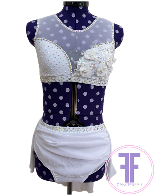 Bespoke White Stoned Lyrical / Contemporary Dance Costume (AXS)
