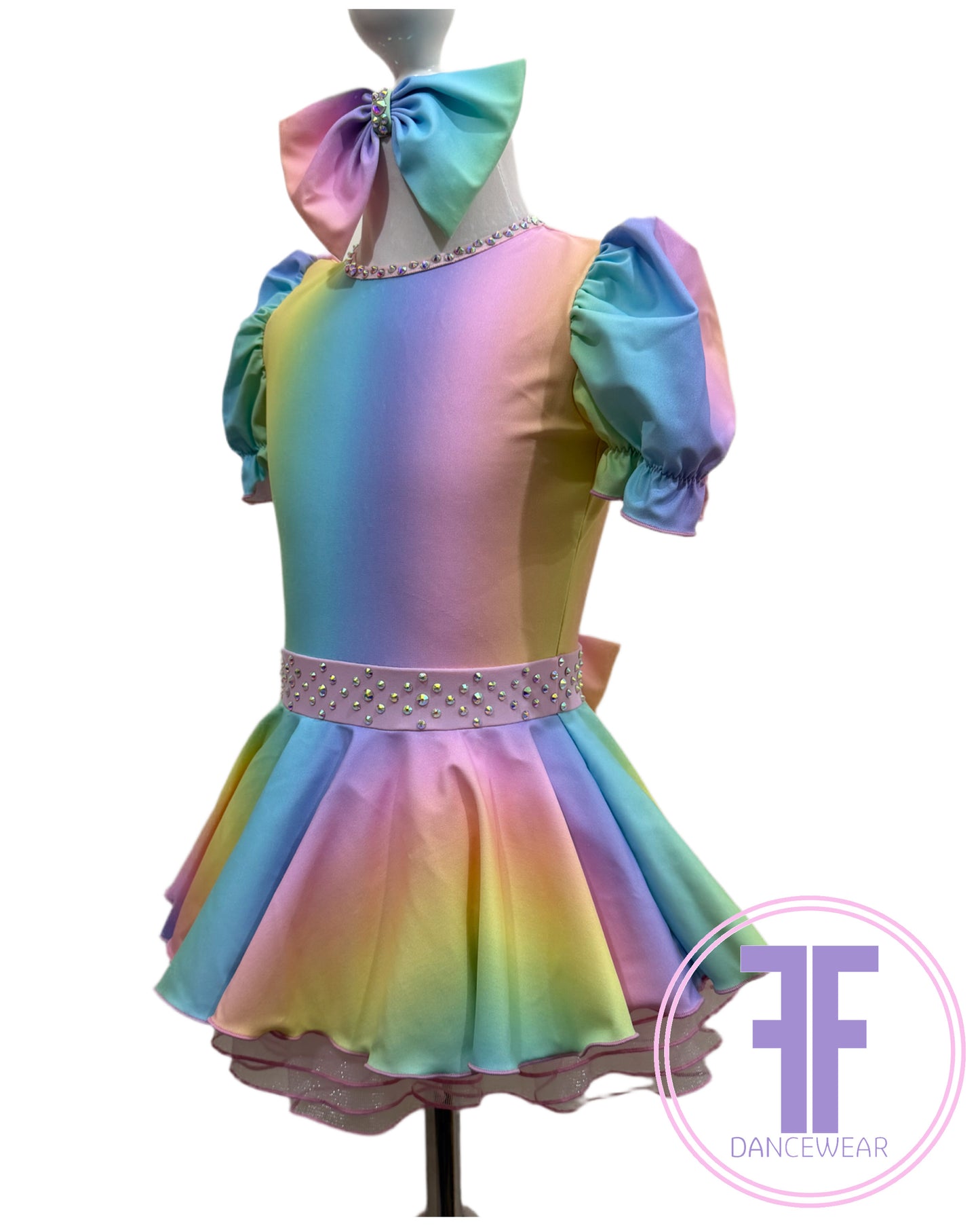 BESPOKE Pastel Rainbow Stoned Modern / Tap Dance Costume (5/6 yrs)