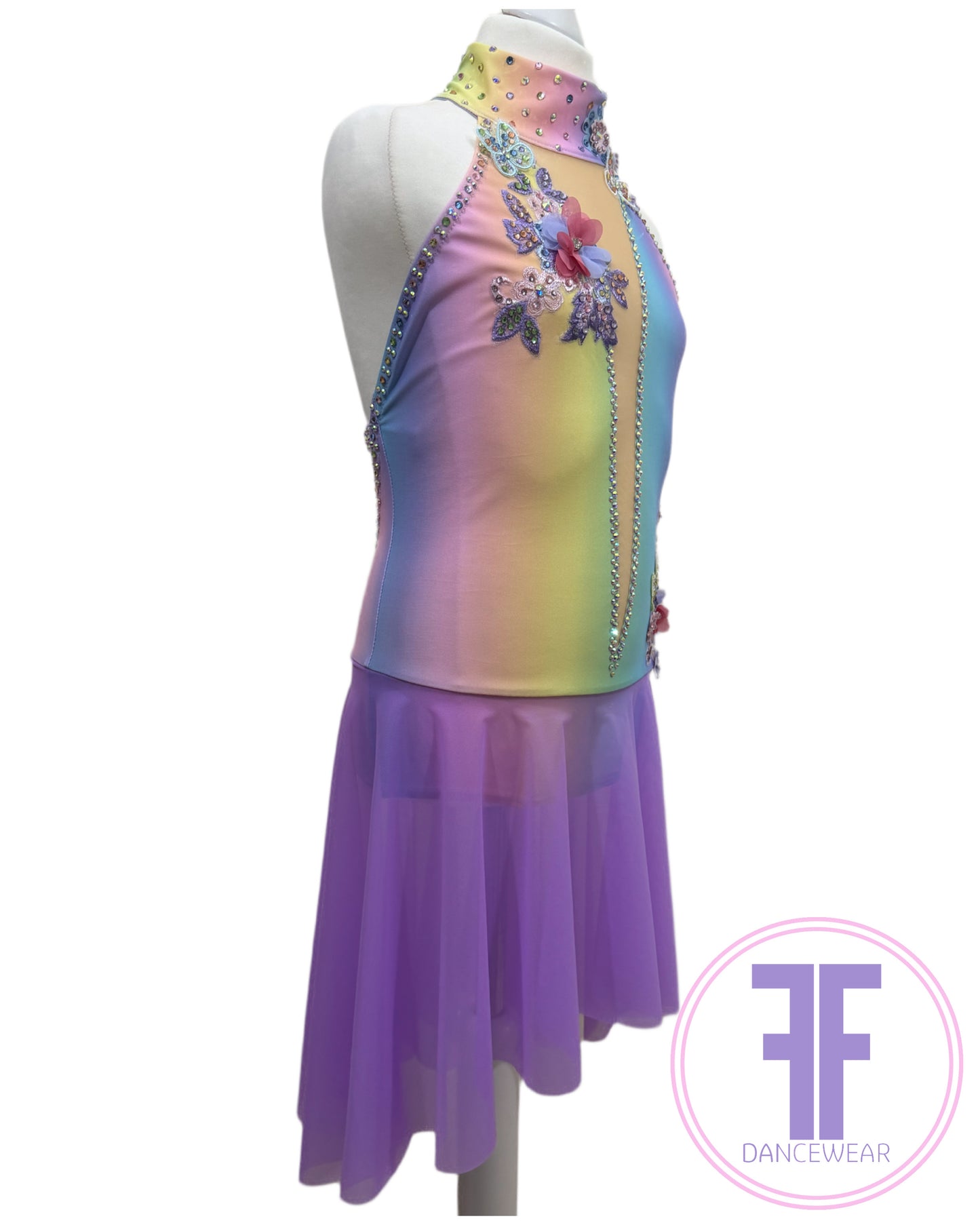 BESPOKE Pastel Rainbow Stoned Lyrical / Contemporary Dance Costume (11/12 yrs)