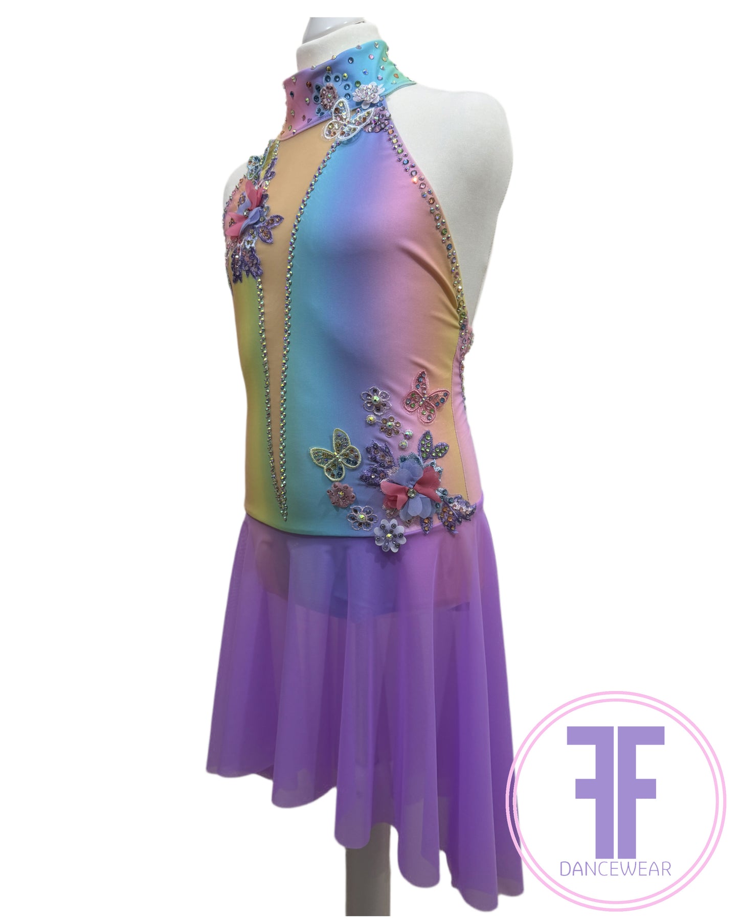 BESPOKE Pastel Rainbow Stoned Lyrical / Contemporary Dance Costume (11/12 yrs)