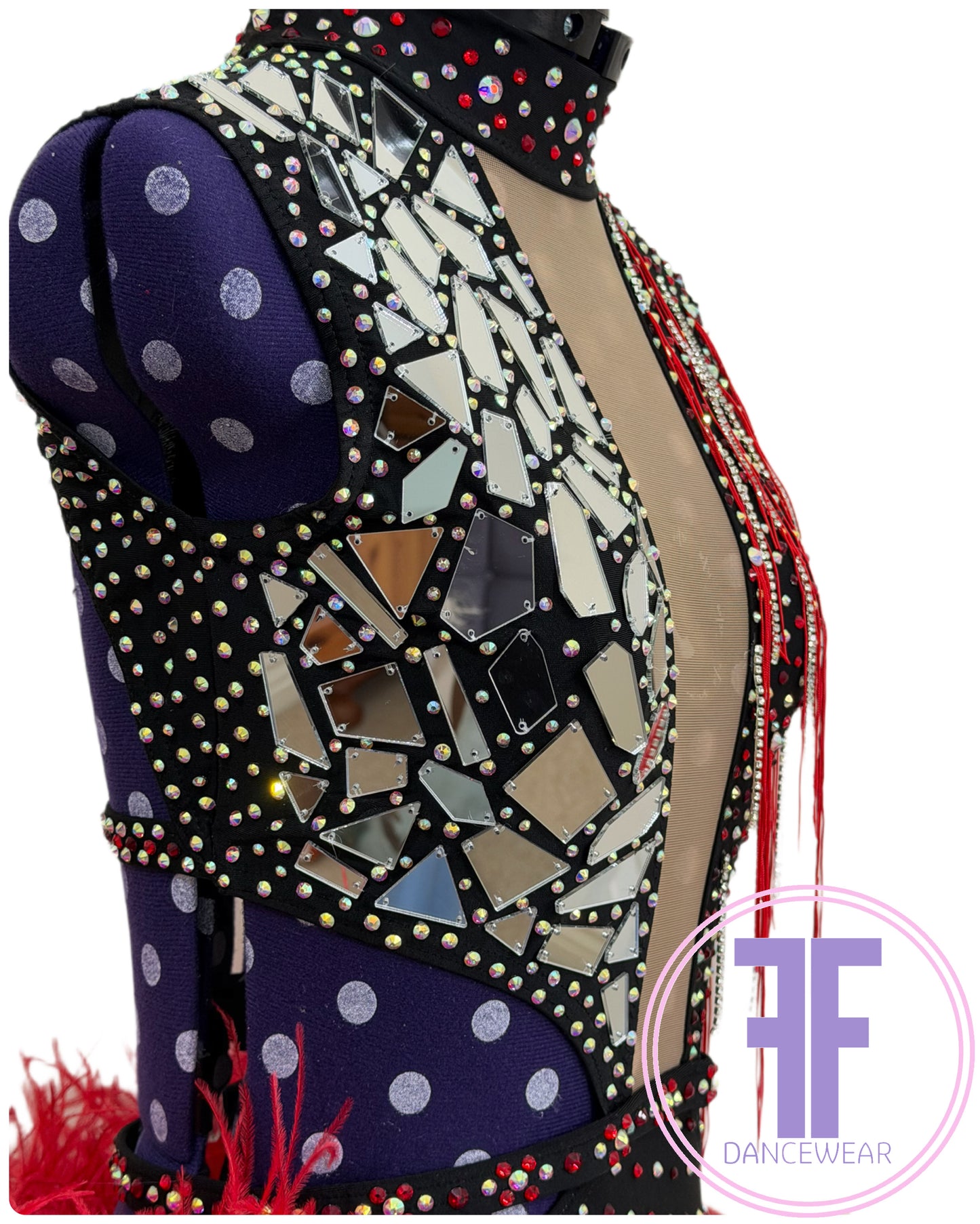 BESPOKE Black & Red Stoned Modern / Jazz / Tap Dance Costume (AS)