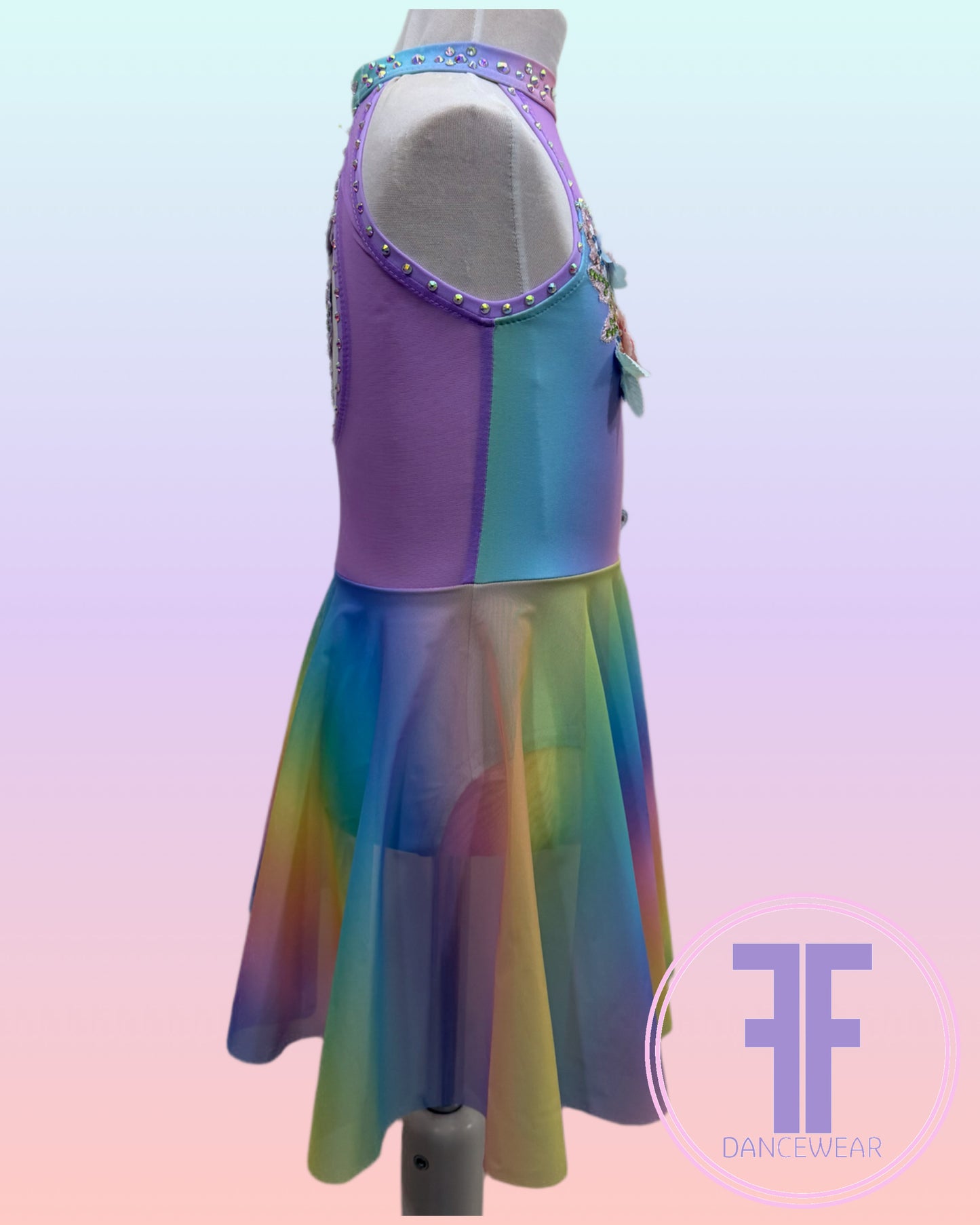 BESPOKE Rainbow Stoned Lyrical / Contemporary Dance Costume (5/6yrs)