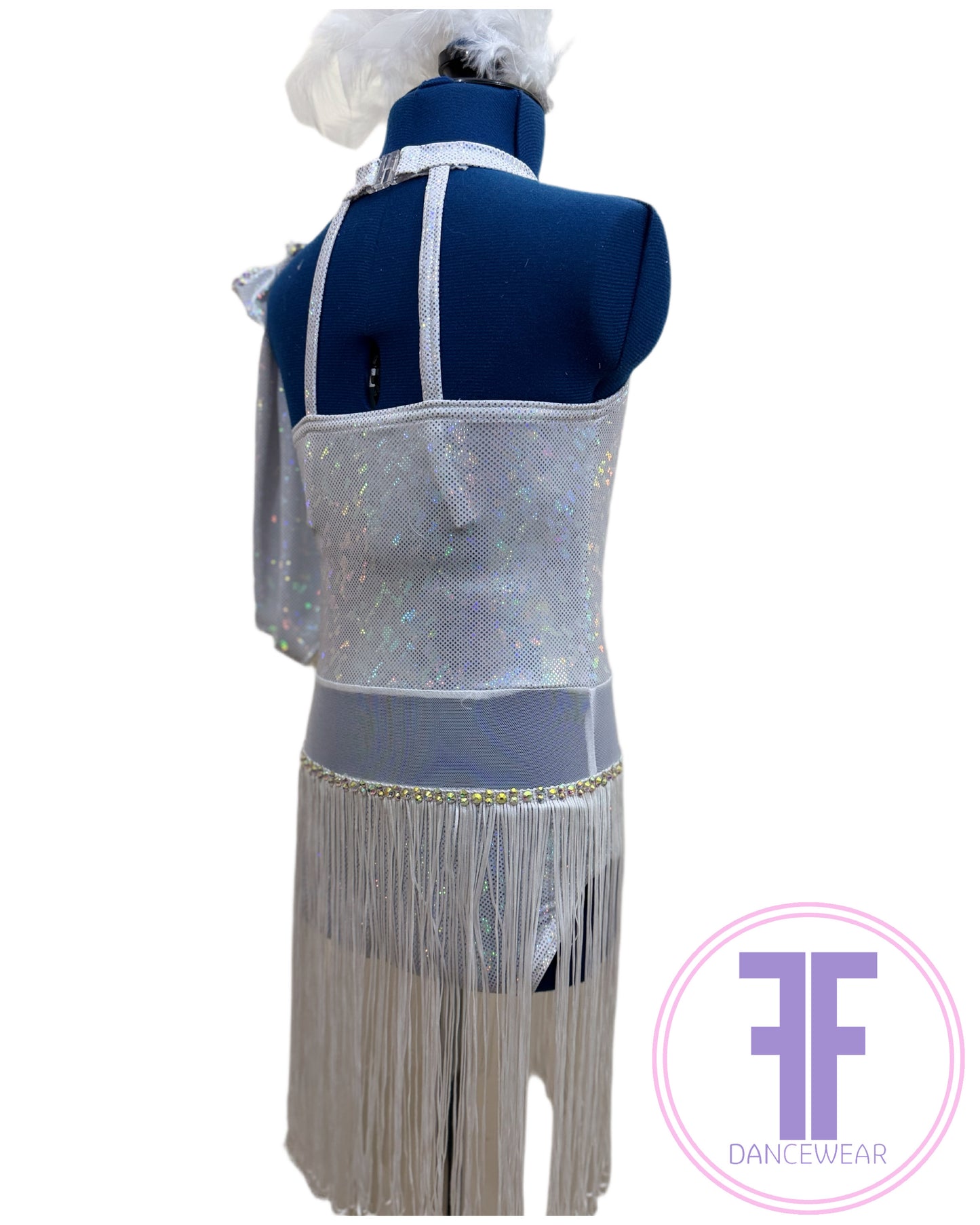 BESPOKE White Ice Chip Stoned Modern / Tap Dance Costume (7/8 yrs)