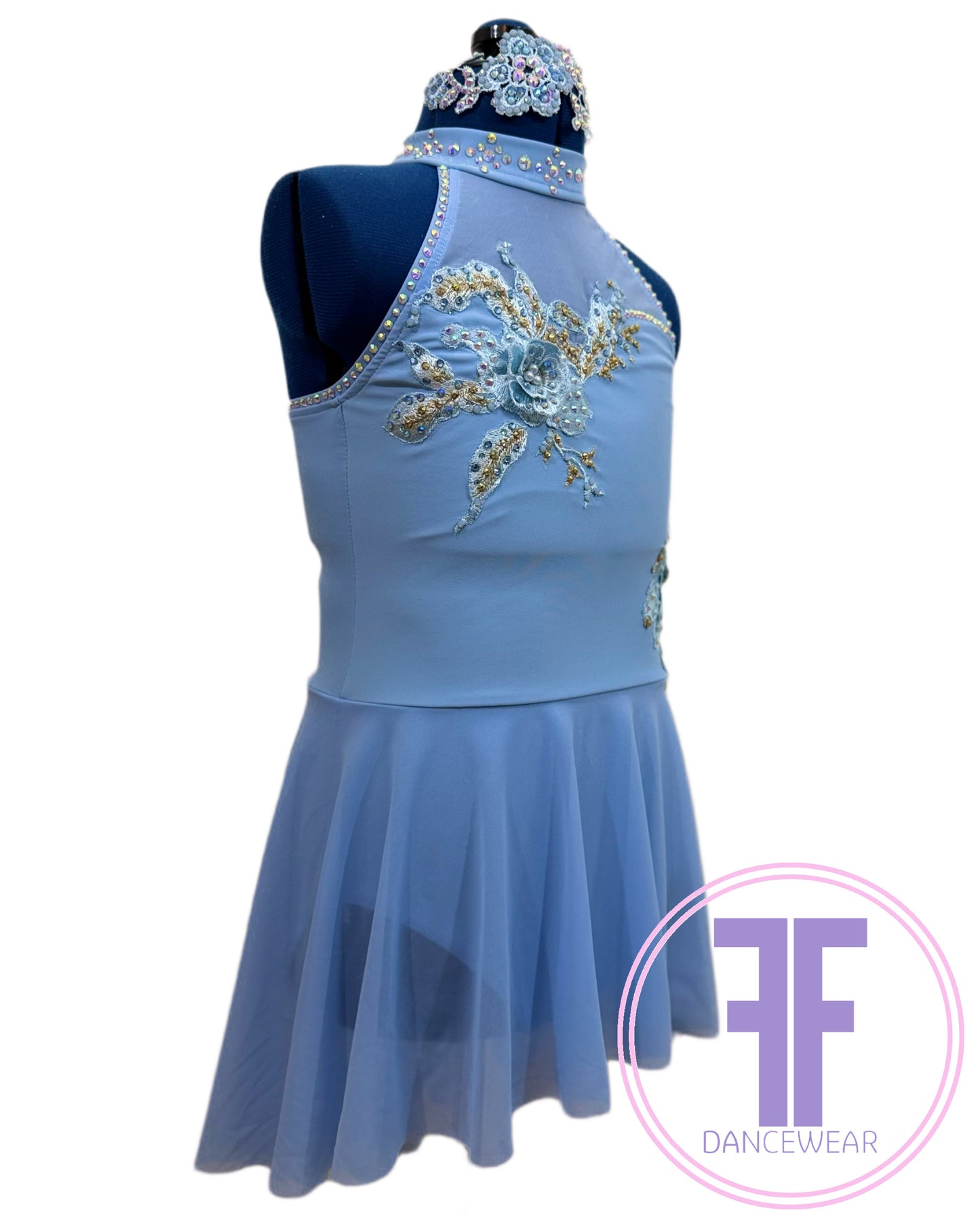 Bespoke Sky Blue Stoned Lyrical / Contemporary Dance Costume (9/10 yrs)