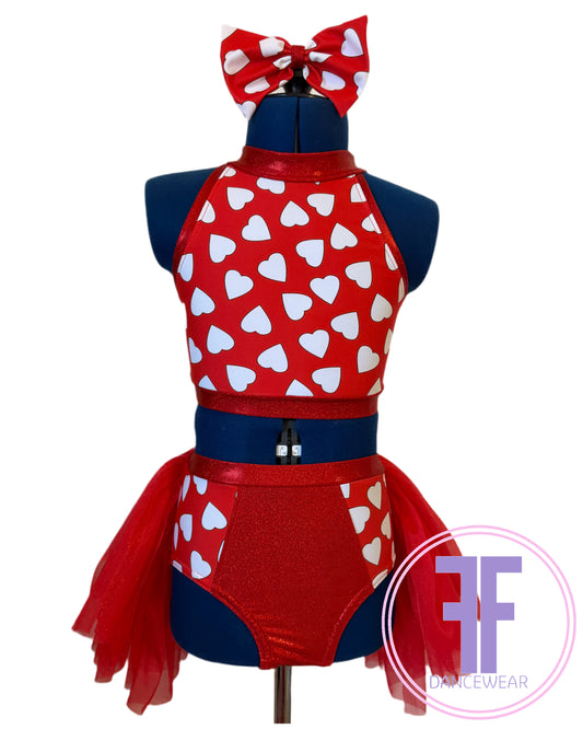 BESPOKE Red Hearts Modern / Tap Dance Costume (9/10 yrs)