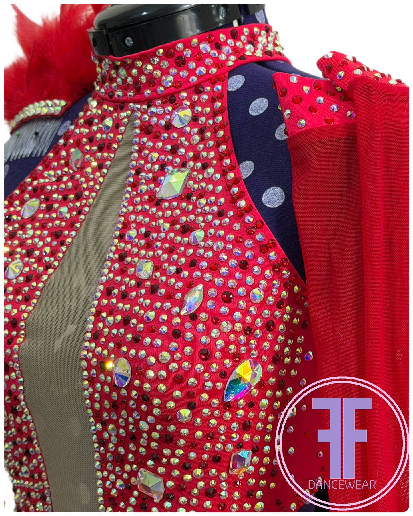 BESPOKE Red Feather Bustle Stoned Modern / Acro / Tap Dance Costume (AS)