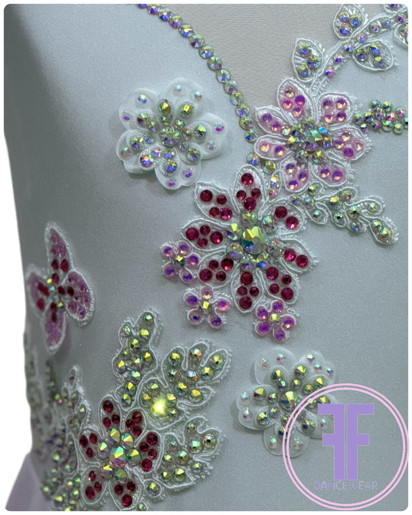 BESPOKE Ombre White Fuchsia Stoned Lyrical / Contemporary Dance Costume (5/6yrs)