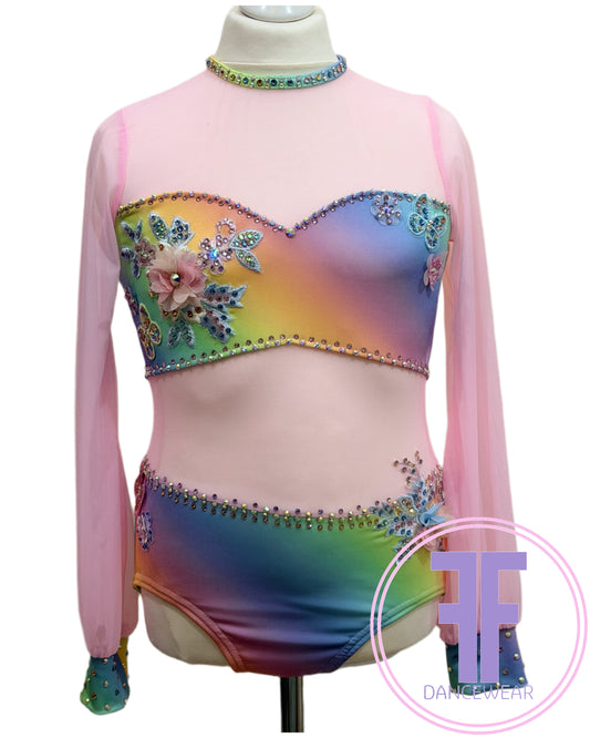 BESPOKE Rainbow Stoned Lyrical / Contemporary Dance Costume (11/12yrs)