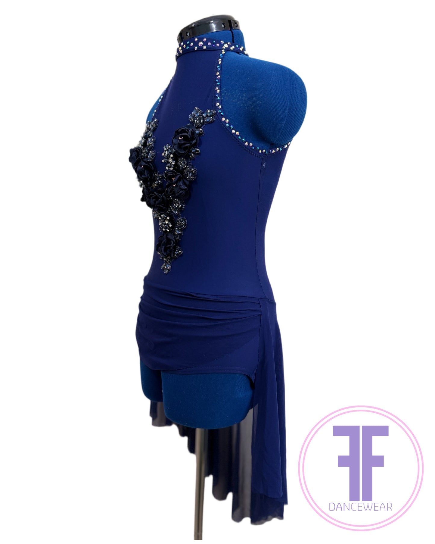 Bespoke Navy Blue Stoned Lyrical / Contemporary Dance Costume (AS)