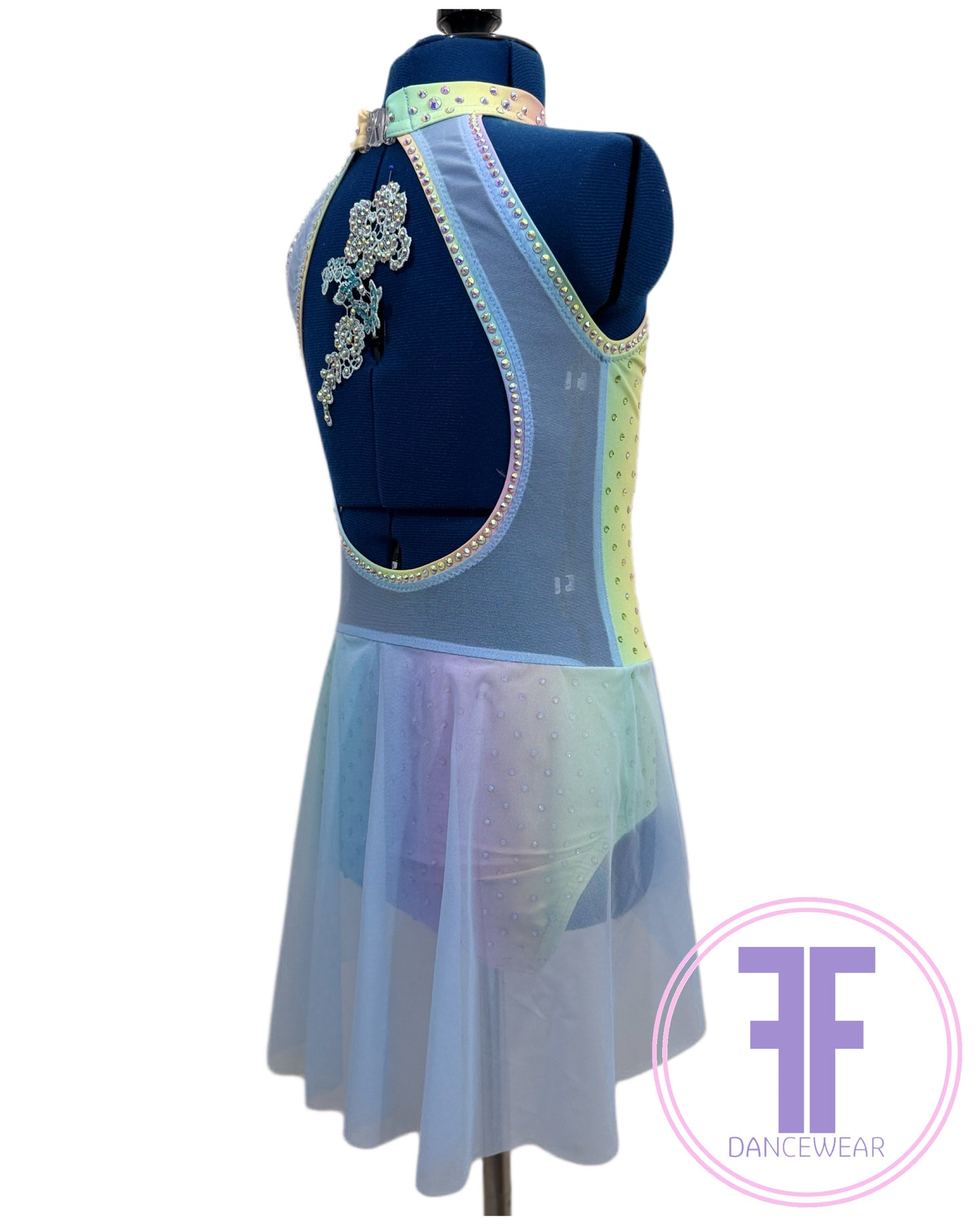BESPOKE Pastel Rainbow Stoned Lyrical / Contemporary Dance Costume (9/10 yrs)