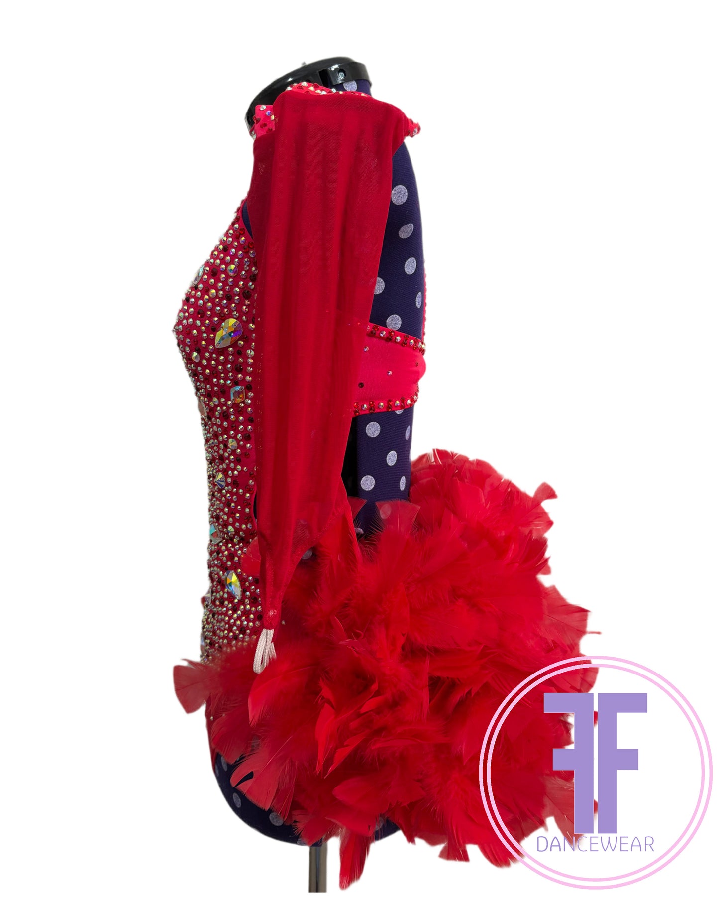 BESPOKE Red Feather Bustle Stoned Modern / Acro / Tap Dance Costume (AS)