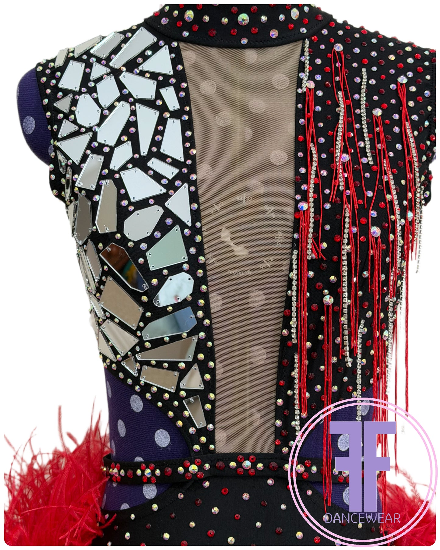 BESPOKE Black & Red Stoned Modern / Jazz / Tap Dance Costume (AS)