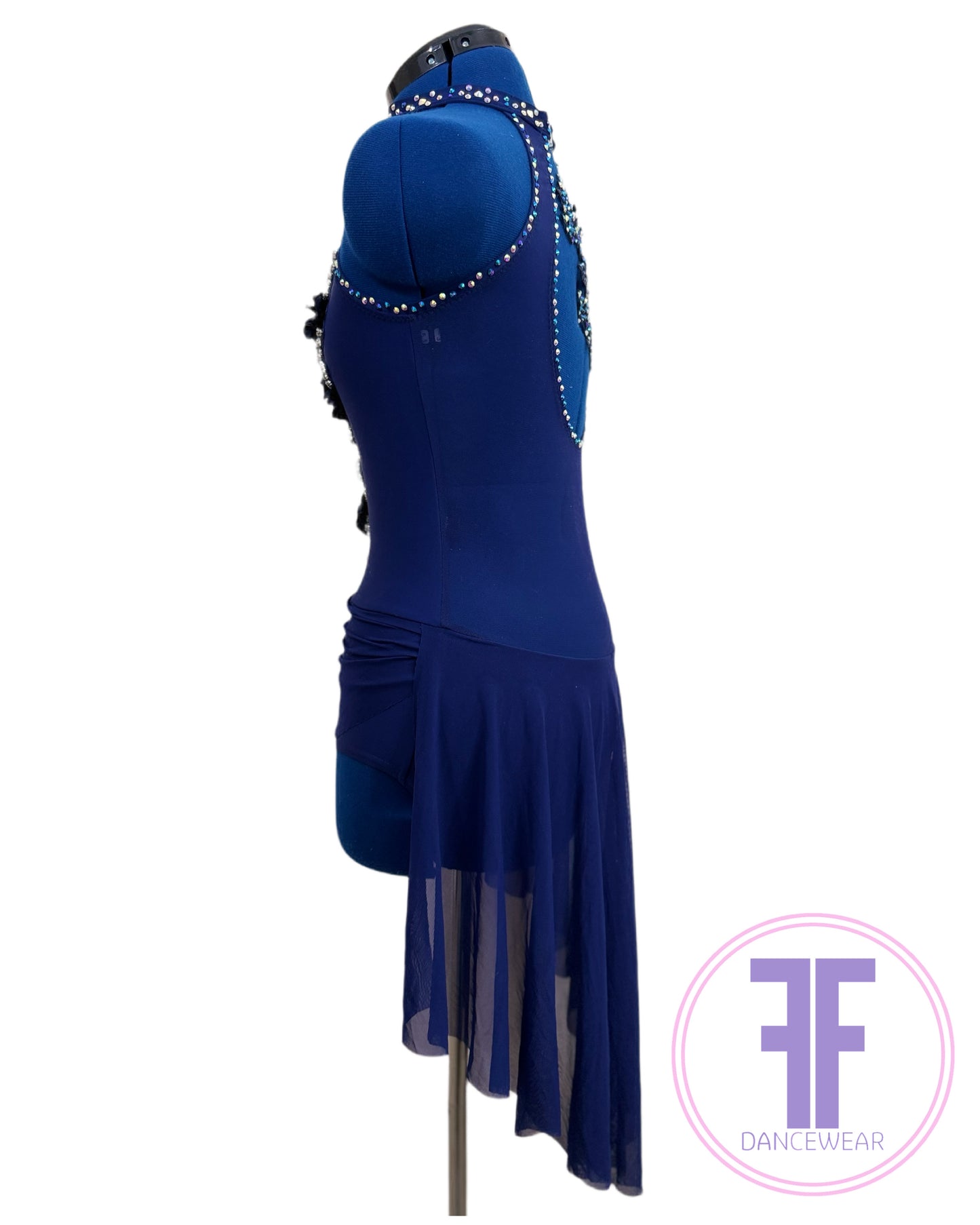 Bespoke Navy Blue Stoned Lyrical / Contemporary Dance Costume (AS)